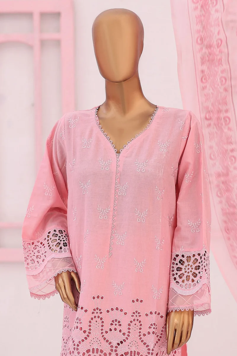 Bin Saeed Stitched 3 Piece Emb Chikankari Lawn Collection'2024-LF-709-Pink - Image 2