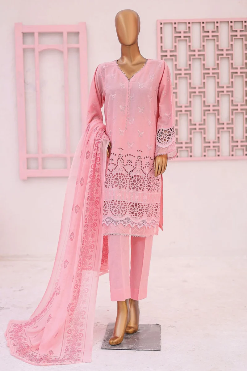 Bin Saeed Stitched 3 Piece Emb Chikankari Lawn Collection'2024-LF-709-Pink