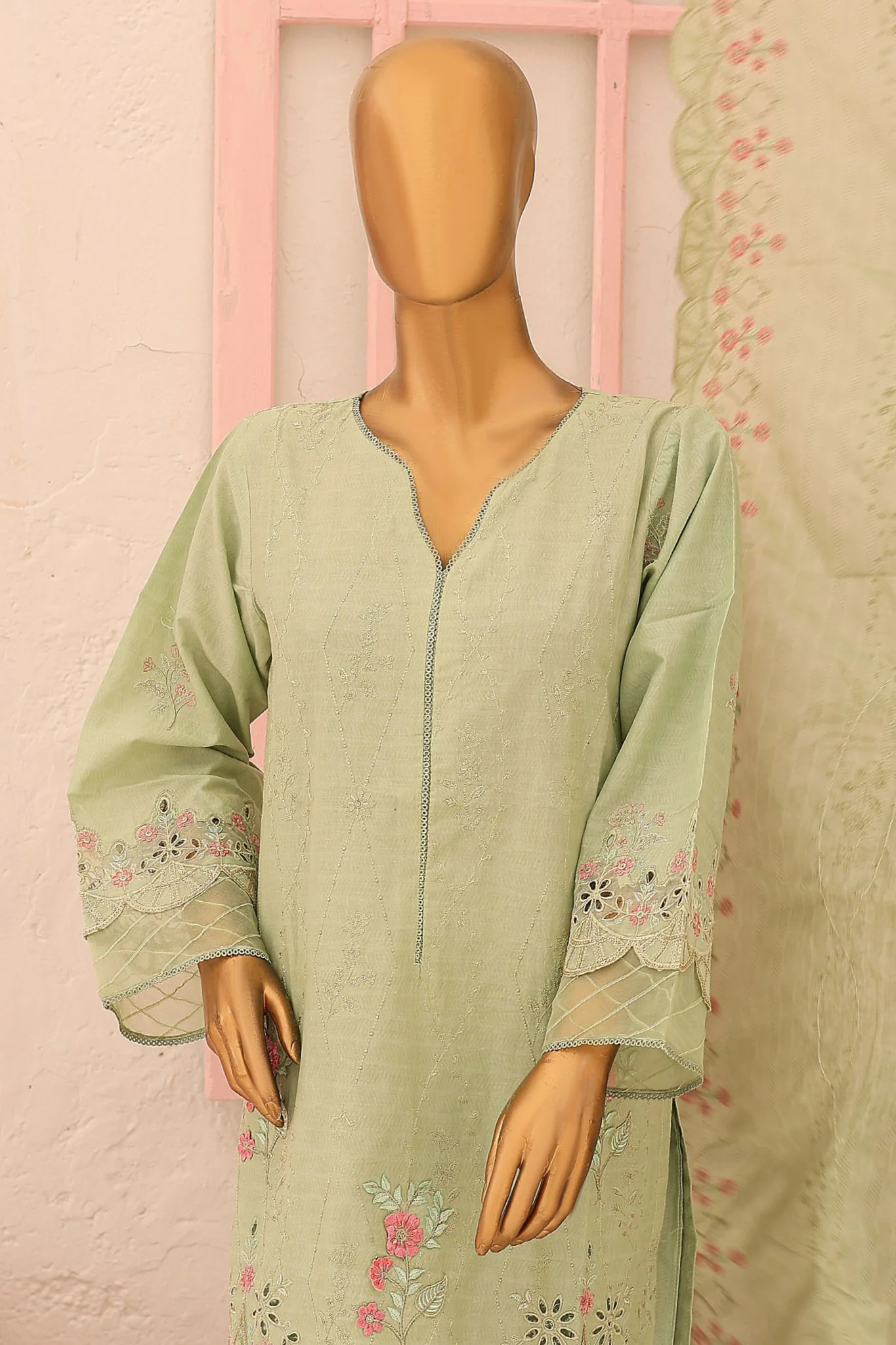 Bin Saeed Stitched 3 Piece Luxury Emb Lawn Vol-02 Collection'2024-SM-674-Pista - Image 2