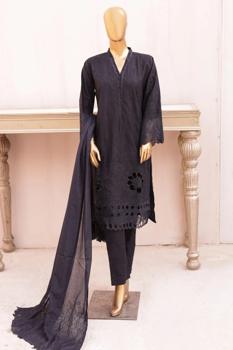 Bin Saeed Stitched 3 Piece Luxury Emb Lawn Vol-02 Collection'2024-SM-675-Black