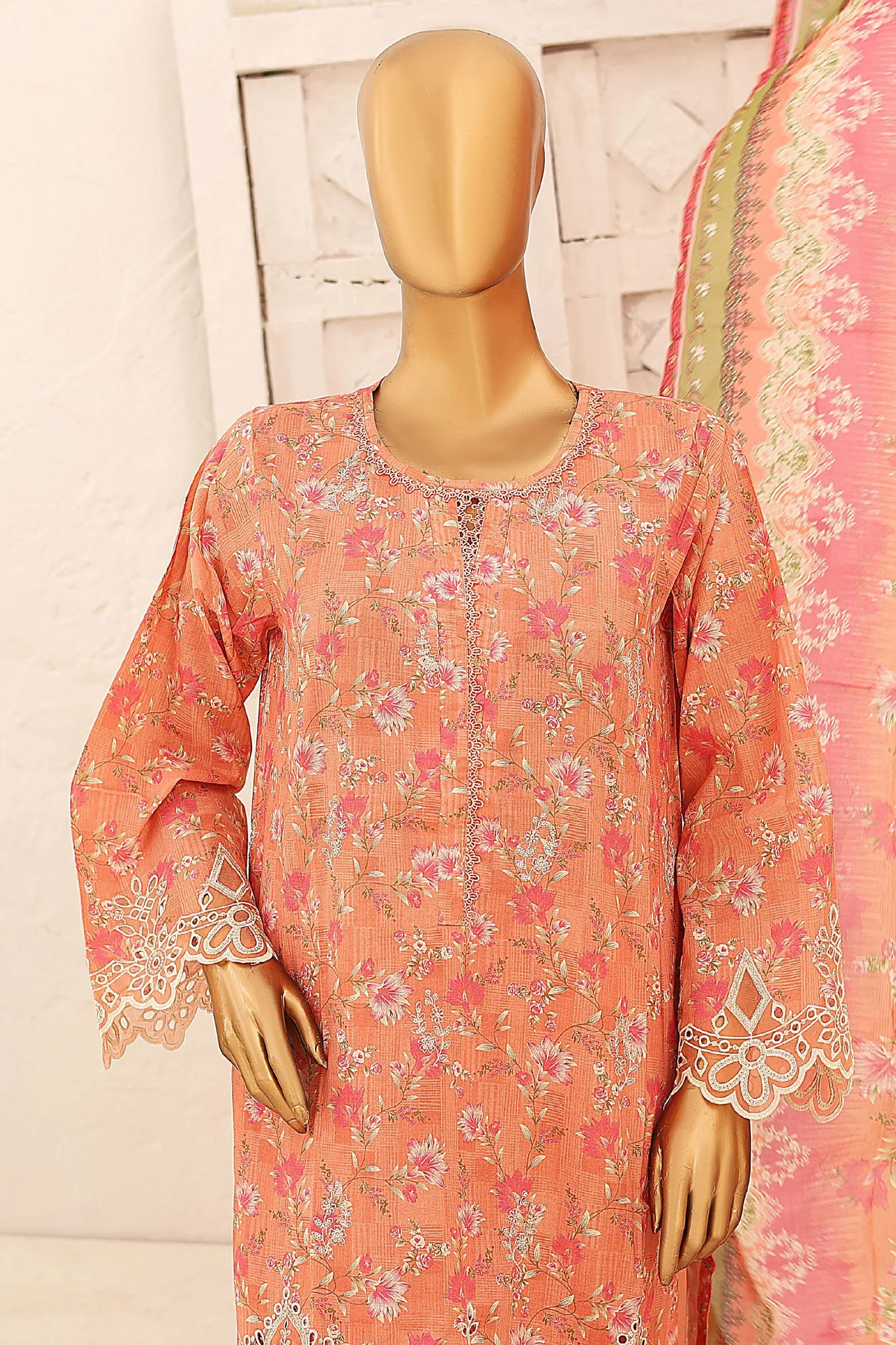 Bin Saeed Stitched 3 Piece Cutwork Emb Lawn Collection'2024-SM-676-Pink - Image 2