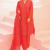 Bin Saeed Stitched 3 Piece Luxury Emb Lawn Vol-02 Collection'2024-SM-677-Red