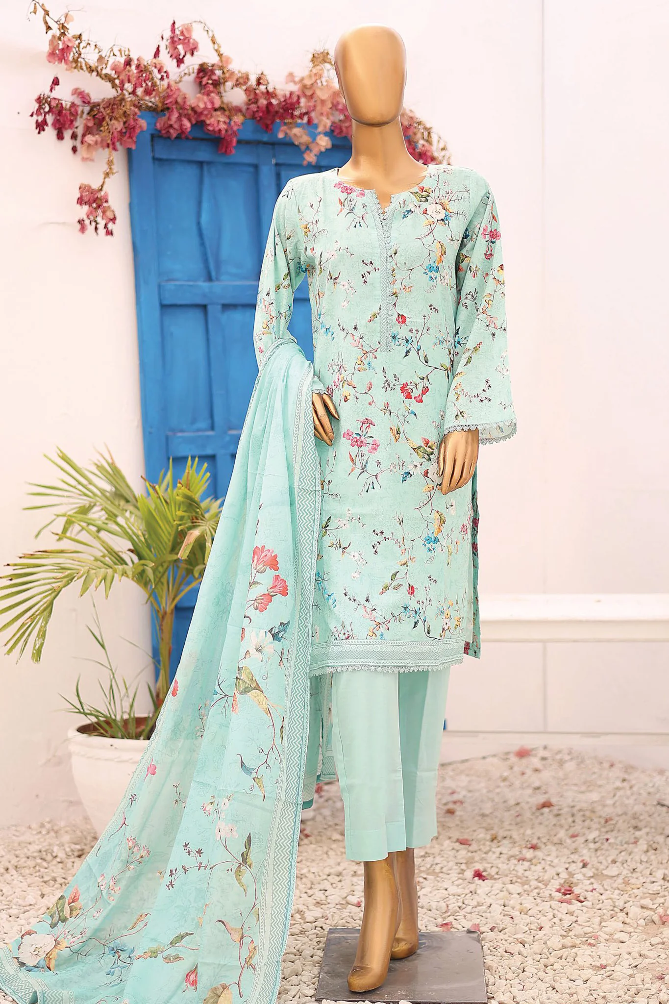 Bin Saeed Stitched 3 Piece Printed Lawn Vol-07 Collection'2024-SM-724-Mint