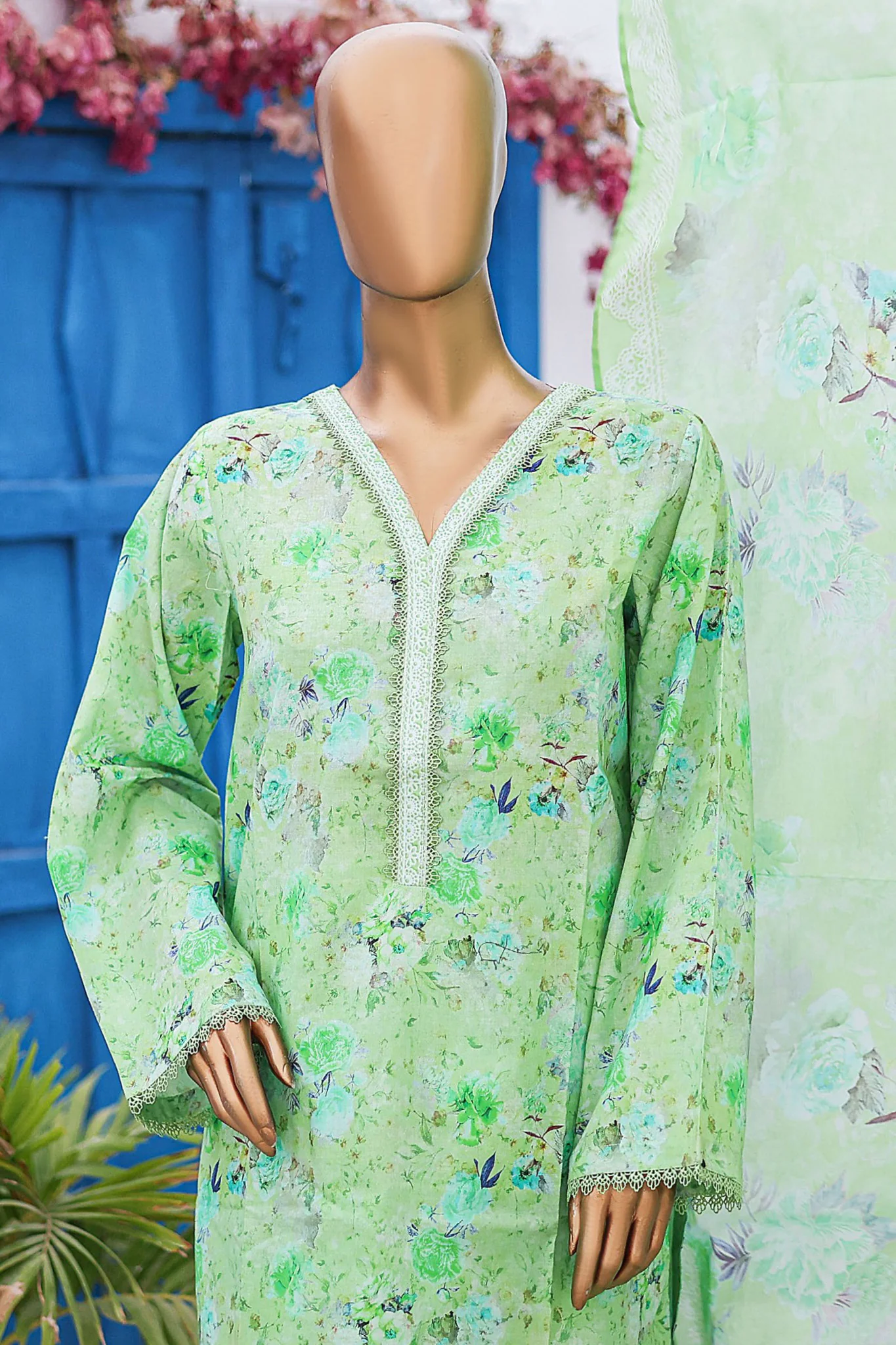 Bin Saeed Stitched 3 Piece Printed Lawn Vol-07 Collection'2024-SM-725-Mint - Image 2