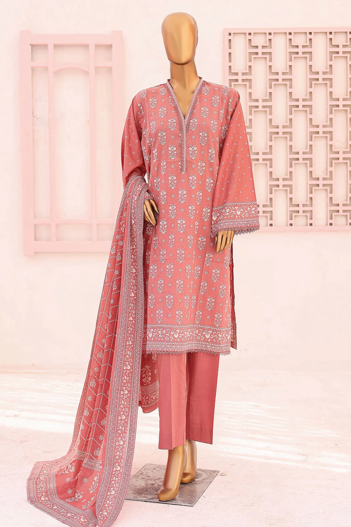 Bin Saeed Stitched 3 Piece Printed Lawn Vol-07 Collection'2024-SM-728-Pink