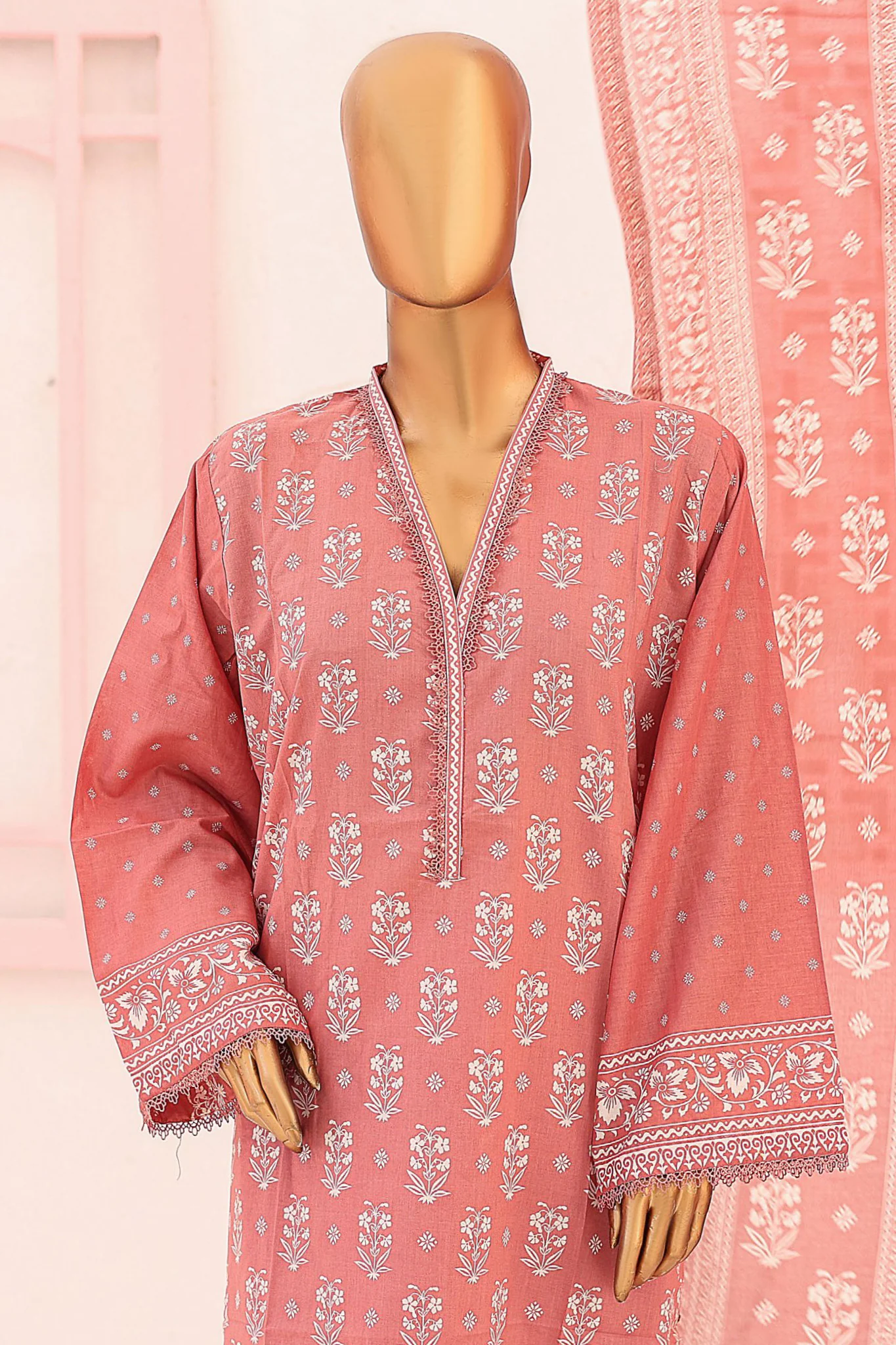 Bin Saeed Stitched 3 Piece Printed Lawn Vol-07 Collection'2024-SM-728-Pink - Image 2