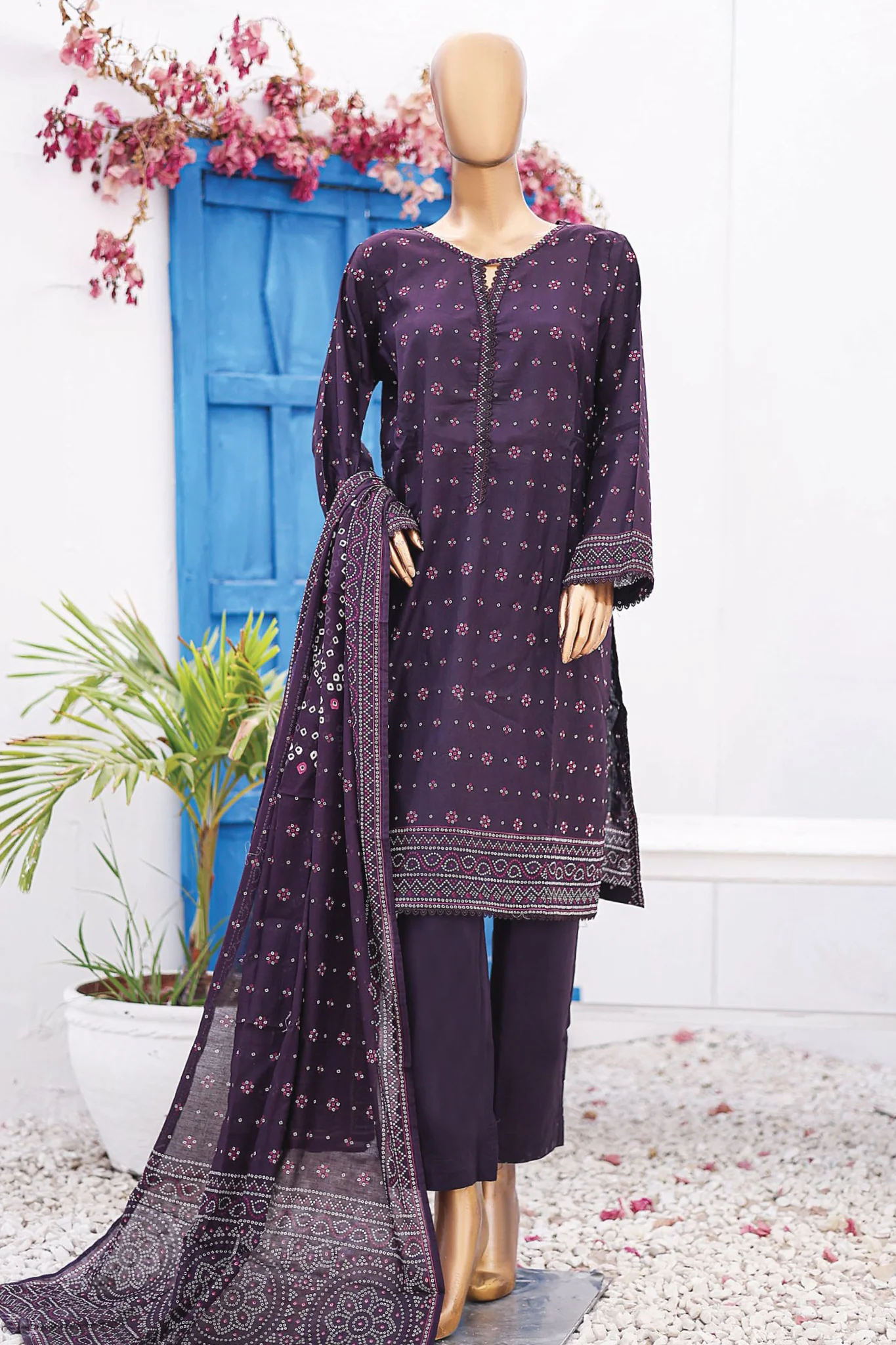 Bin Saeed Stitched 3 Piece Printed Lawn Vol-07 Collection'2024-SM-730-Dark Purple