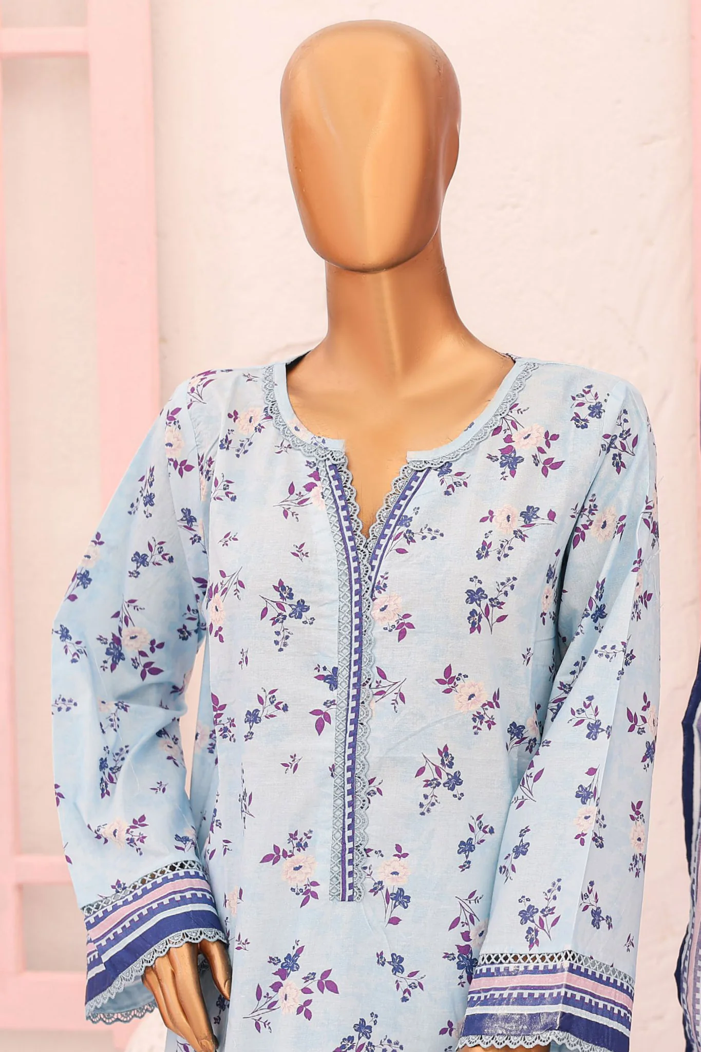 Bin Saeed Stitched 3 Piece Printed Lawn Vol-08 Collection'2024-SM-749-Sky Blue - Image 2