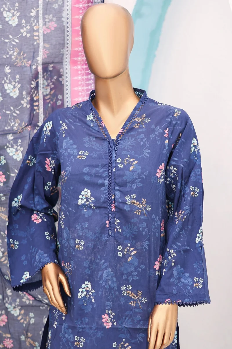 Bin Saeed Stitched 3 Piece Printed Lawn Vol-08 Collection'2024-SM-750-Navy Blue - Image 2