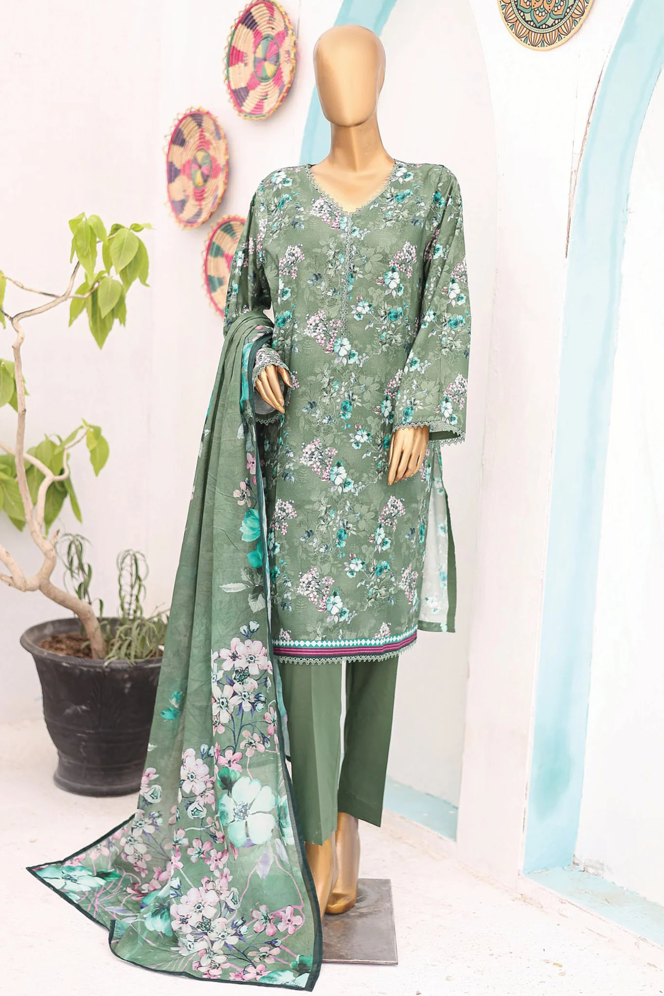 Bin Saeed Stitched 3 Piece Printed Lawn Vol-08 Collection'2024-SM-752-Teal