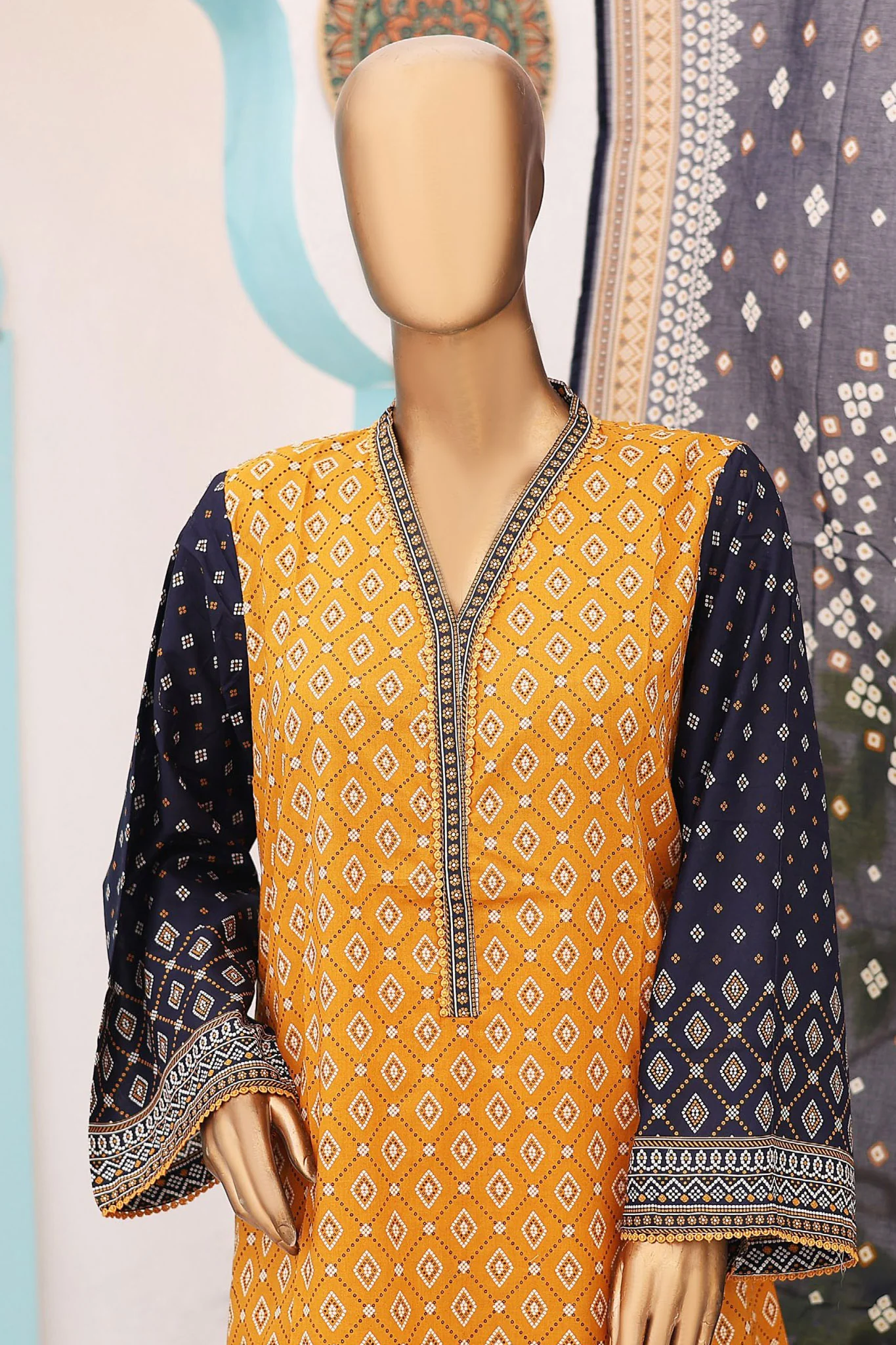 Bin Saeed Stitched 3 Piece Printed Lawn Vol-10 Collection'2024-SM-799-Mustard - Image 2