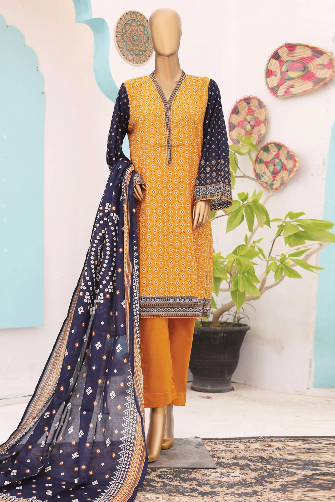 Bin Saeed Stitched 3 Piece Printed Lawn Vol-10 Collection'2024-SM-799-Mustard