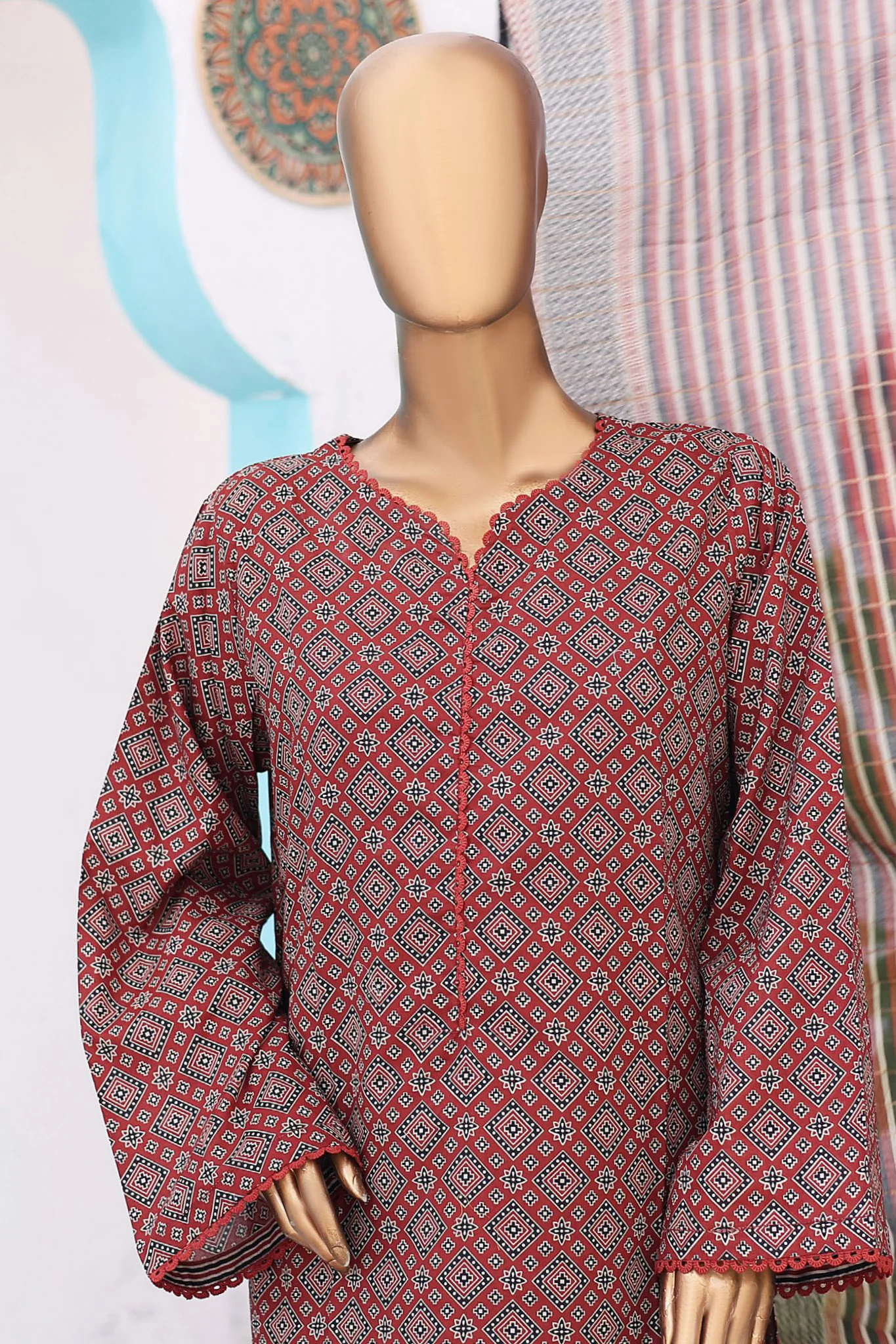 Bin Saeed Stitched 3 Piece Printed Lawn Vol-10 Collection'2024-SM-804-Rust - Image 2
