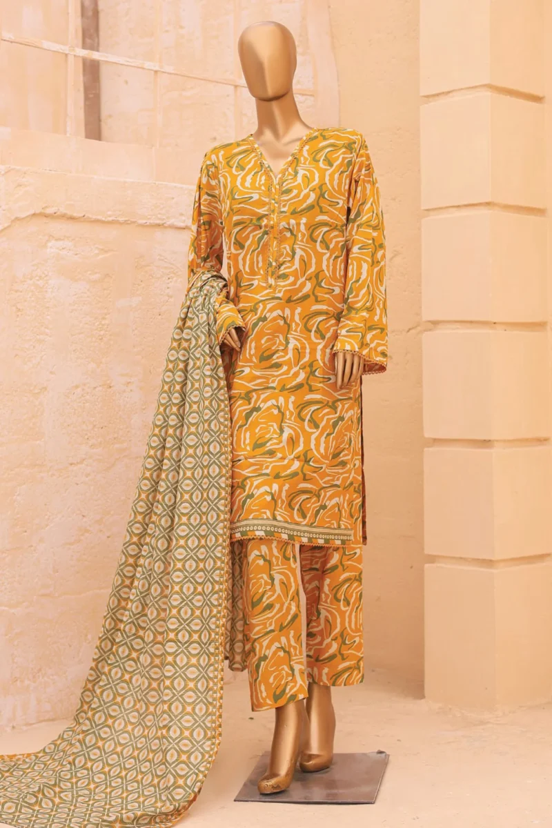 Bin Saeed Stitched 3 Piece Printed Lawn Vol-11 Collection'2024-SM-828-Yellow