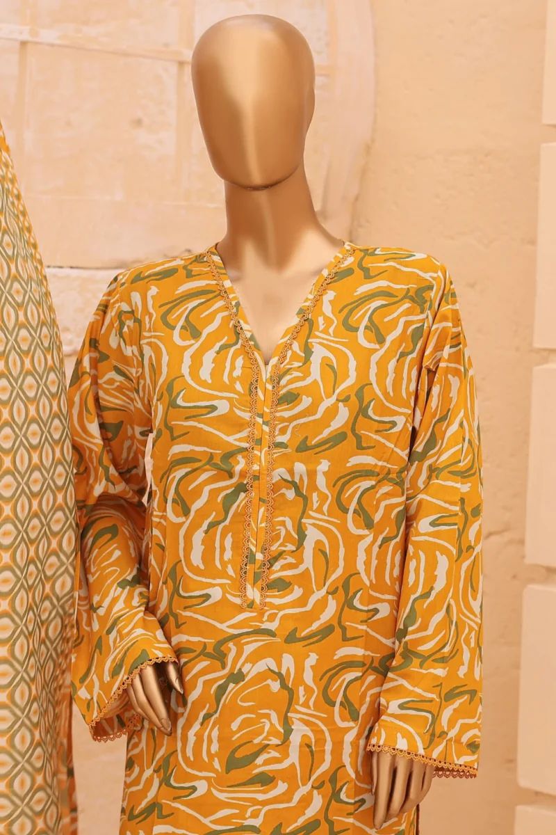 Bin Saeed Stitched 3 Piece Printed Lawn Vol-11 Collection'2024-SM-828-Yellow - Image 2