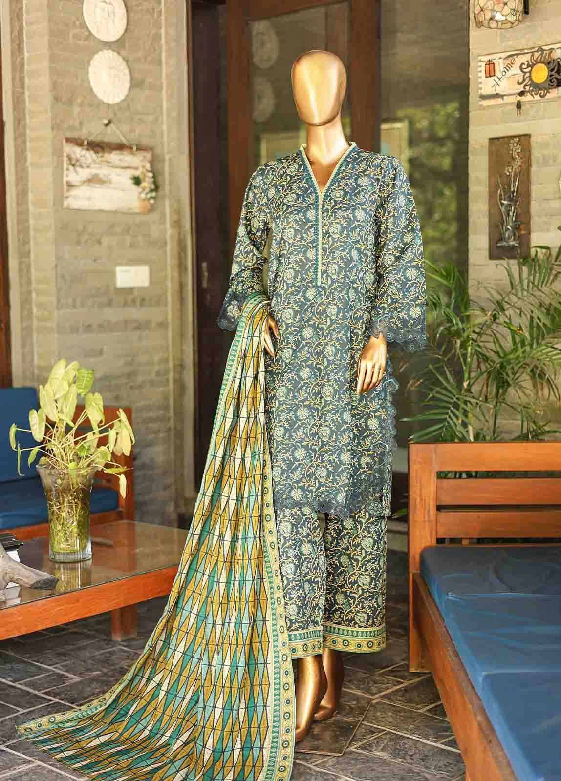 SMLF-646-Emb- 3 Piece Embroidered Stitched Suit