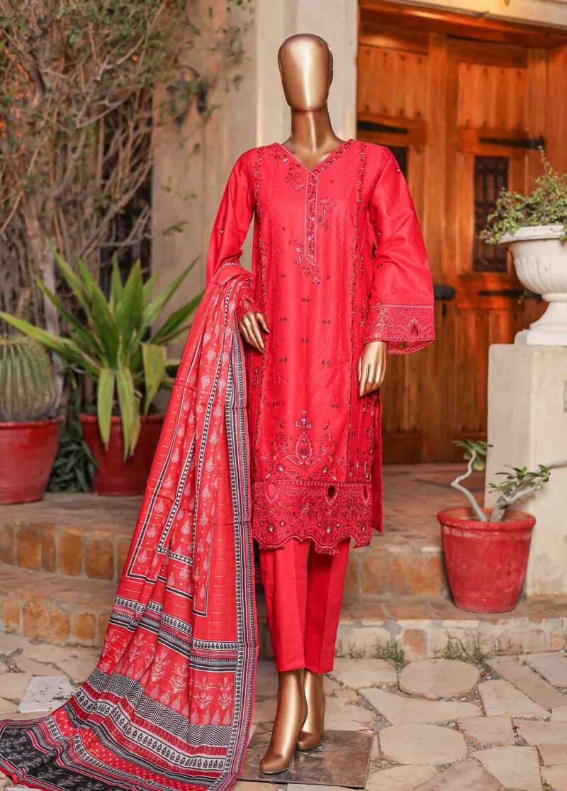 SMLF-EMB-406 B - 3 Piece Embroidered Stitched Suit