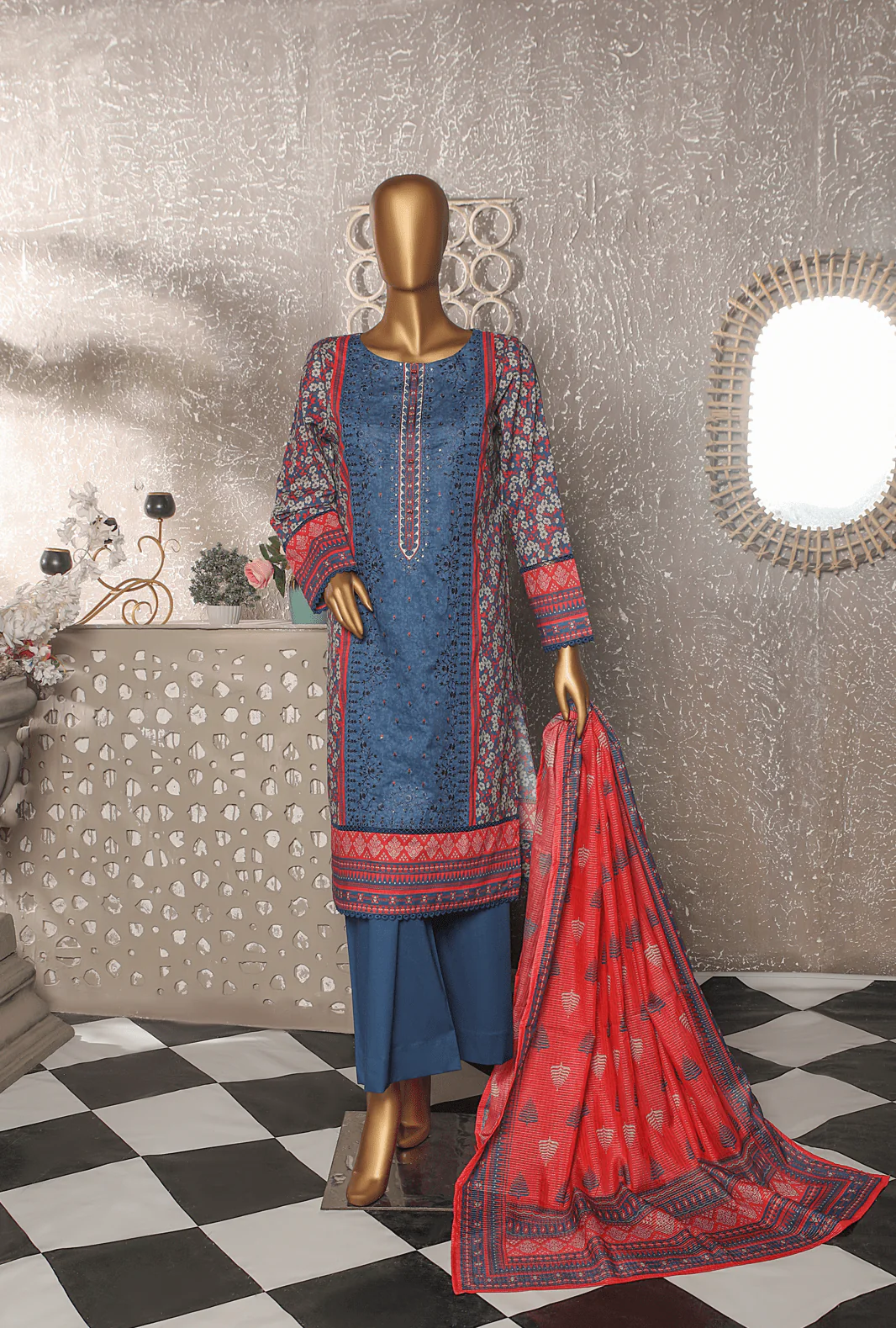 3 Piece Unstitched Embroidered Suit - AEC-89