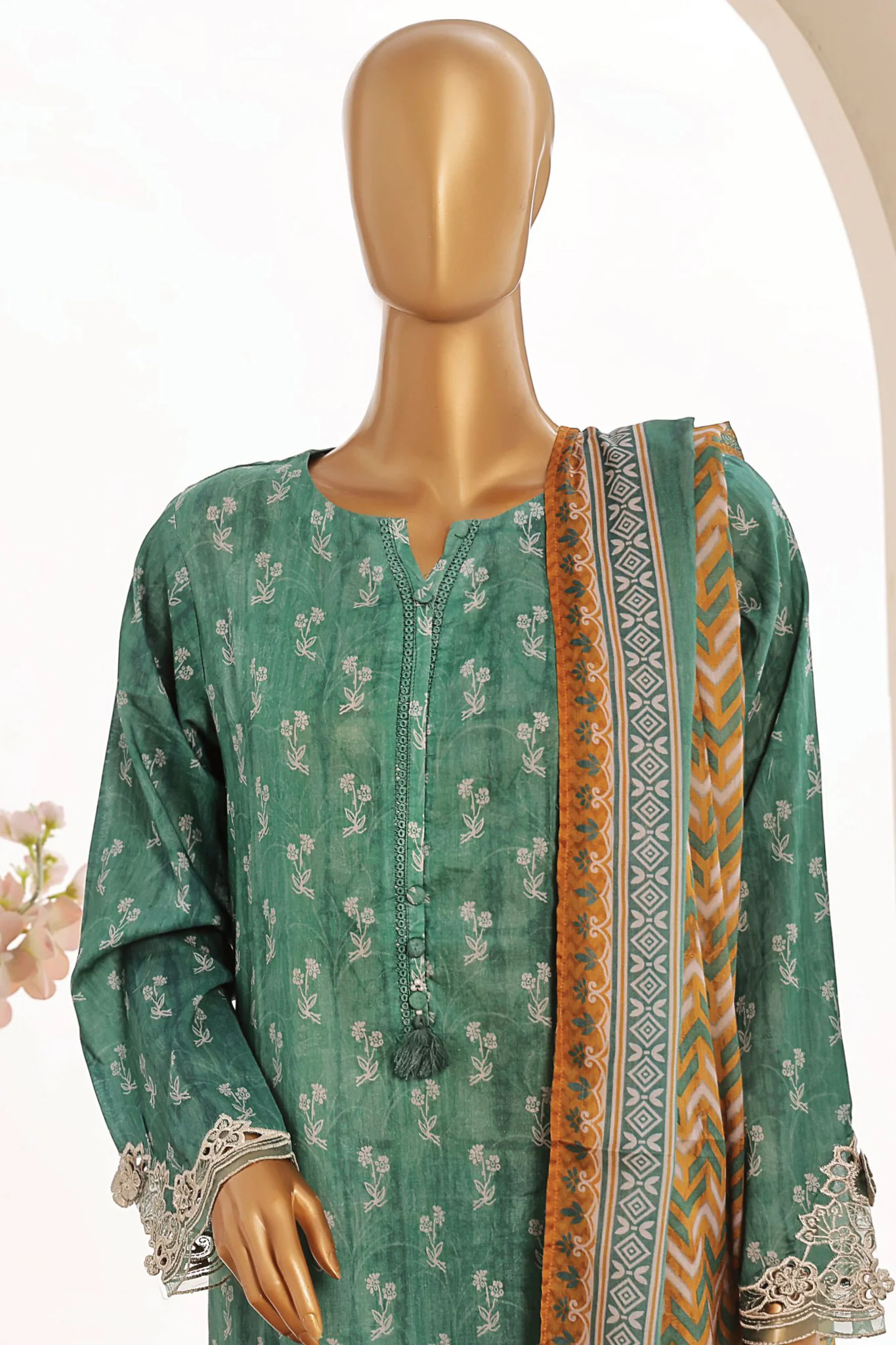 Sada Bahar Stitched 3 Piece Cutwork Emb Lawn Vol-04 Collection'2024-CW-11400-Teal - Image 2