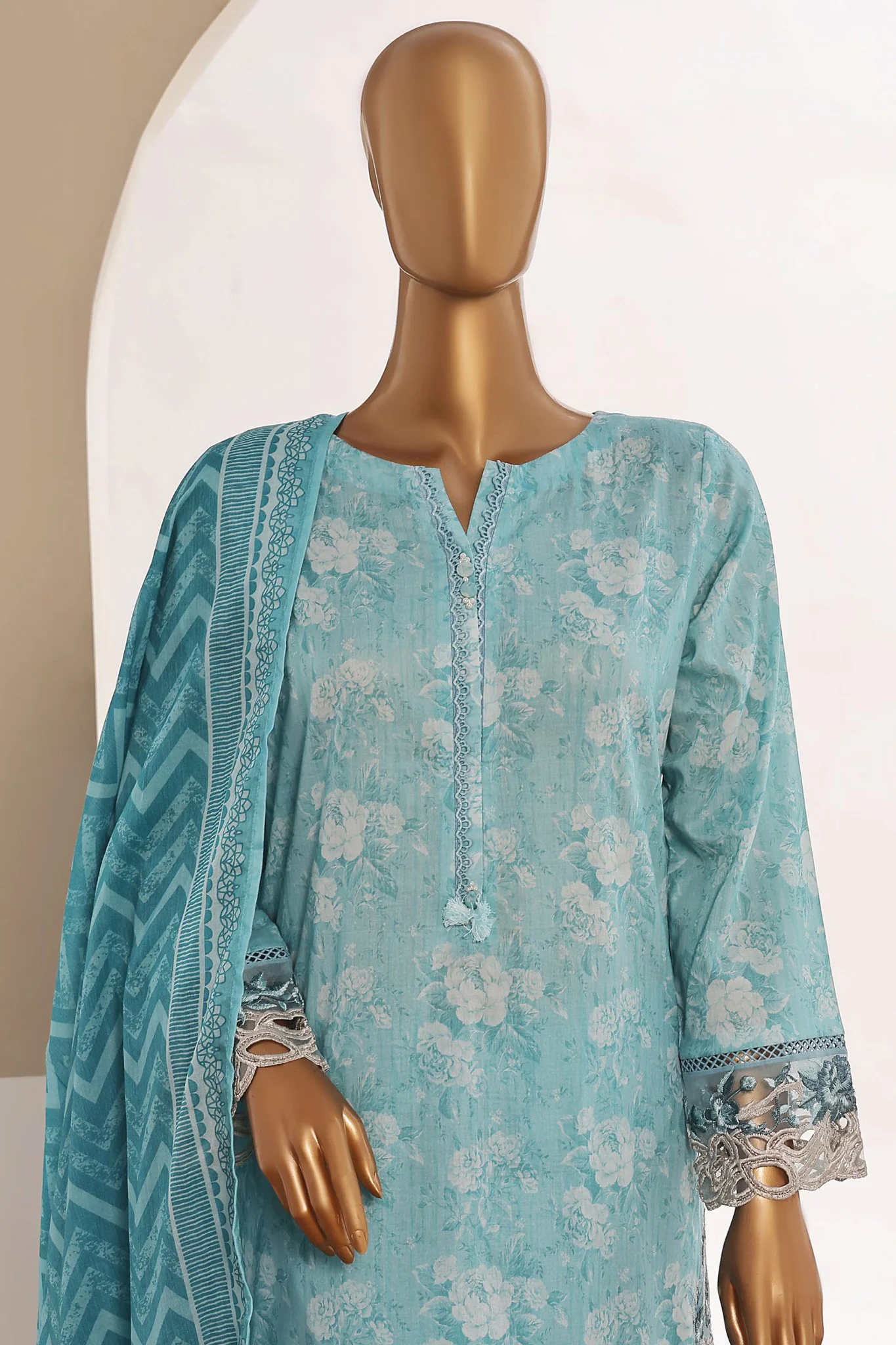 Sada Bahar Stitched 3 Piece Cutwork Emb Lawn Vol-04 Collection'2024-CW-11423-Sky Blue - Image 3