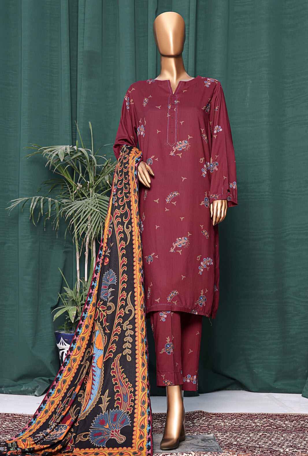 3 Piece Unstitched - Digital Printed Linen Wintry Shawl - LWS-1139