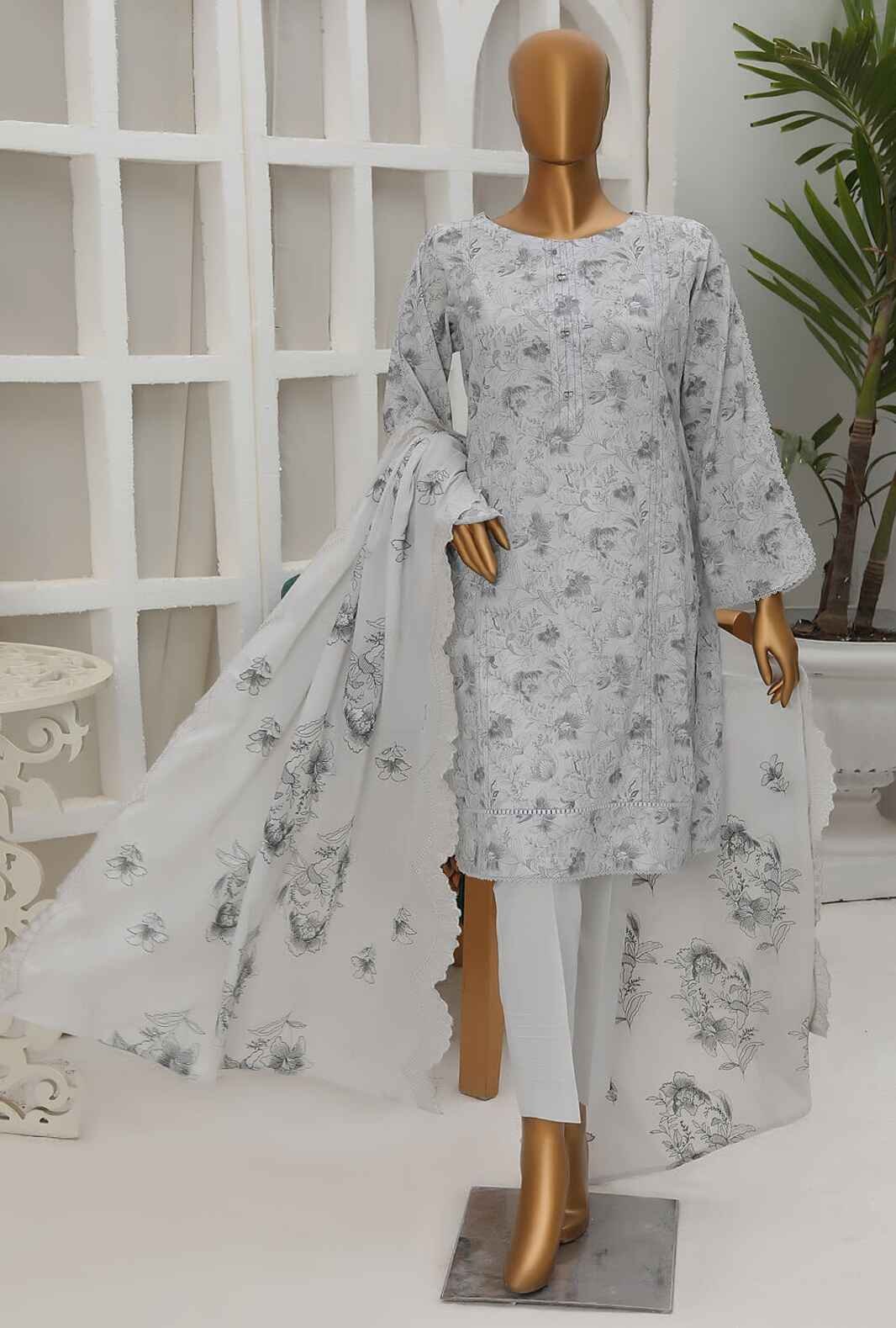 3 Piece Unstitched Embroidered Suit - PDK-47