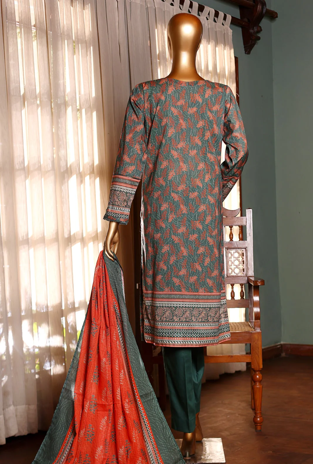 3 Piece Unstitched - Premium Lawn Embroidered Suit - Image 2