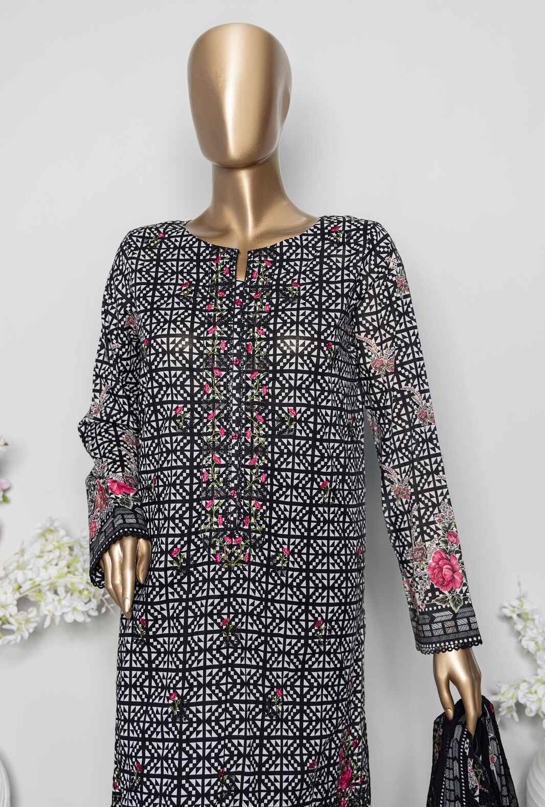 3 Piece Unstitched - Premium Embroidered Lawn Suit - PEC-917 Vol-03 - Image 3