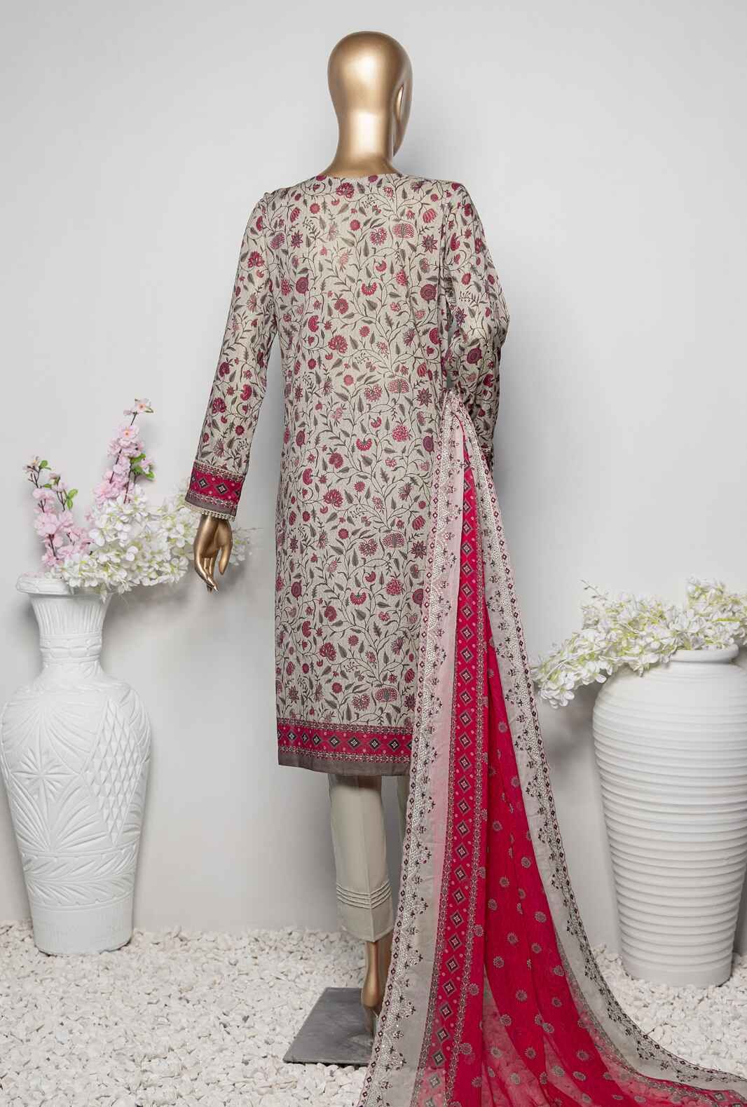 3 Piece Unstitched - Premium Embroidered Lawn Suit - PEC-918 Vol-03 - Image 3