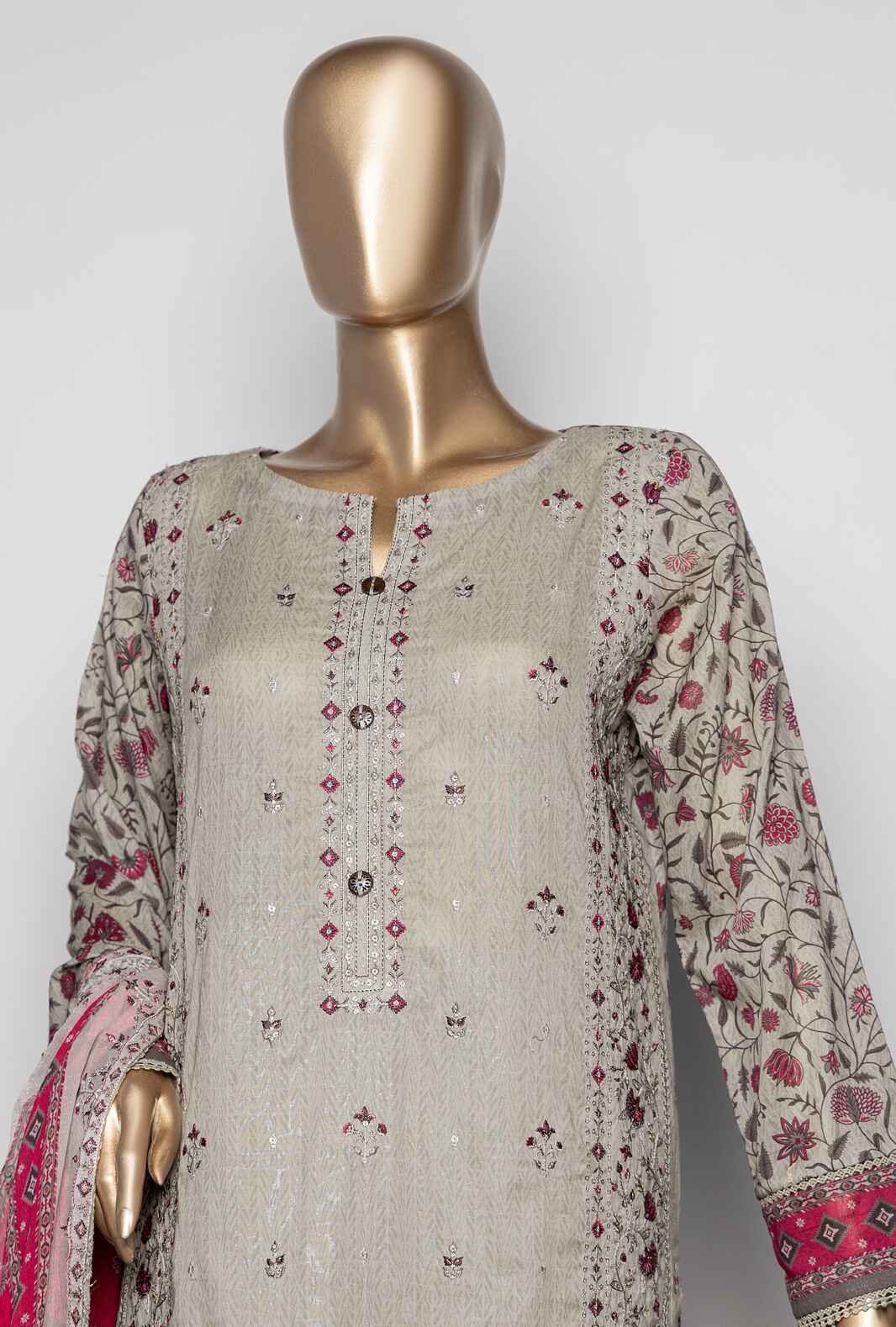 3 Piece Unstitched - Premium Embroidered Lawn Suit - PEC-918 Vol-03 - Image 2