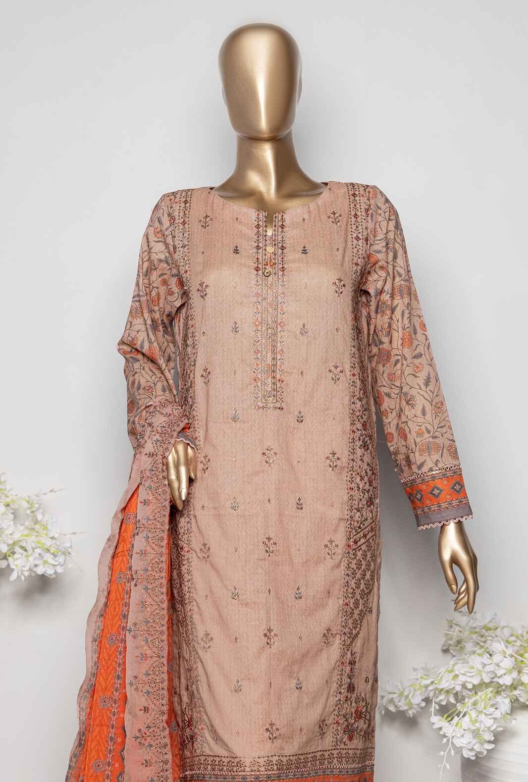3 Piece Unstitched - Premium Embroidered Lawn Suit - PEC-919 Vol-03 - Image 3