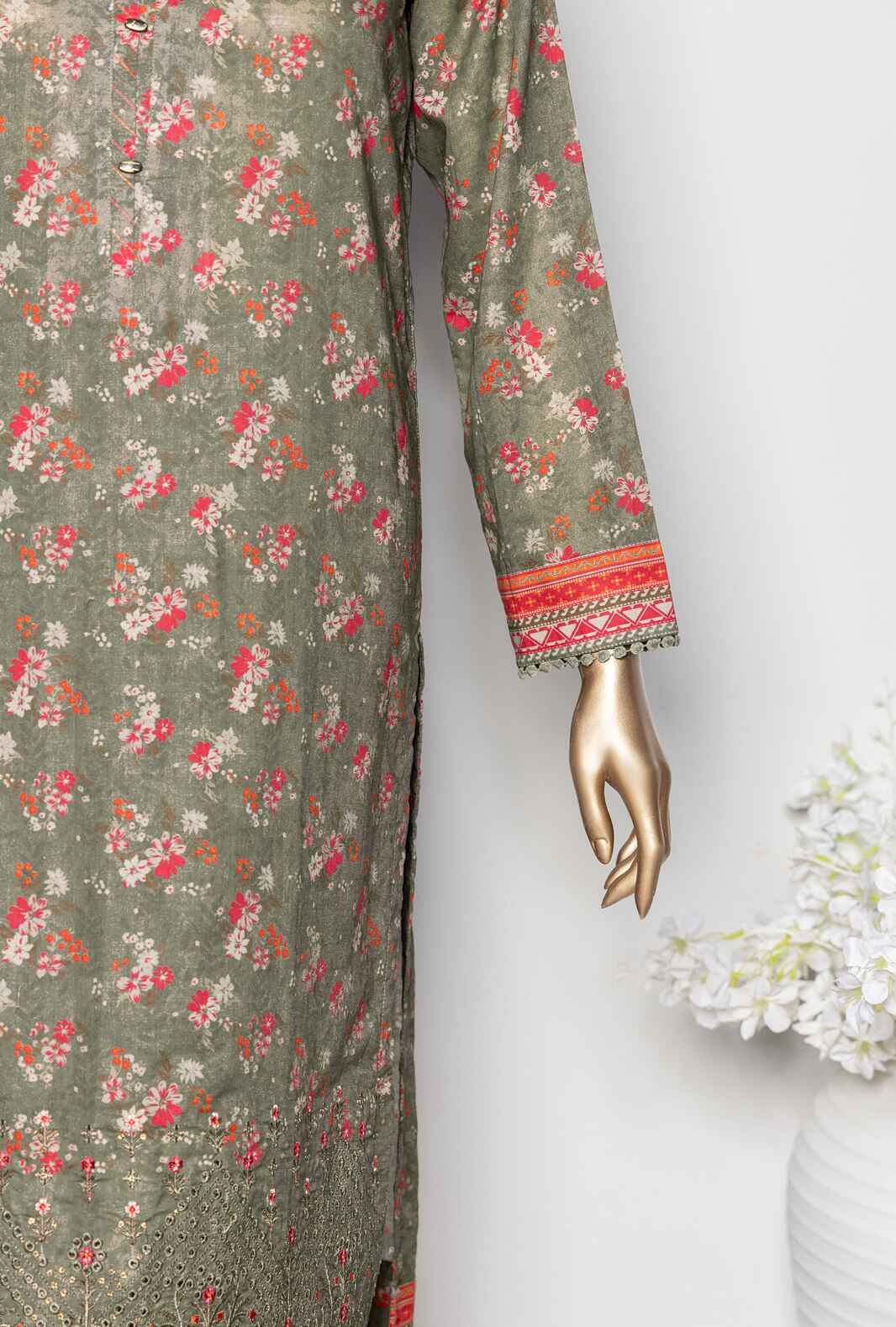 3 Piece Unstitched - Premium Embroidered Lawn Suit - PEC-920 Vol-03 - Image 2