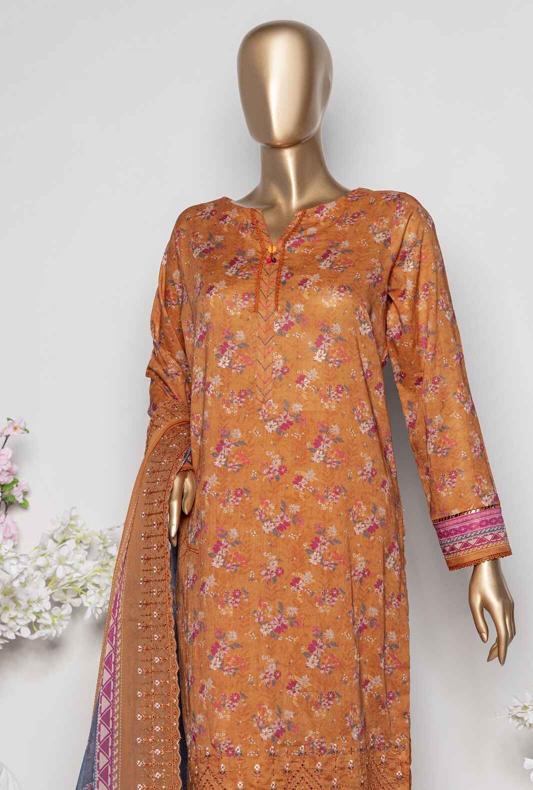 3 Piece Unstitched - Premium Embroidered Lawn Suit - PEC-923 Vol-03 - Image 2