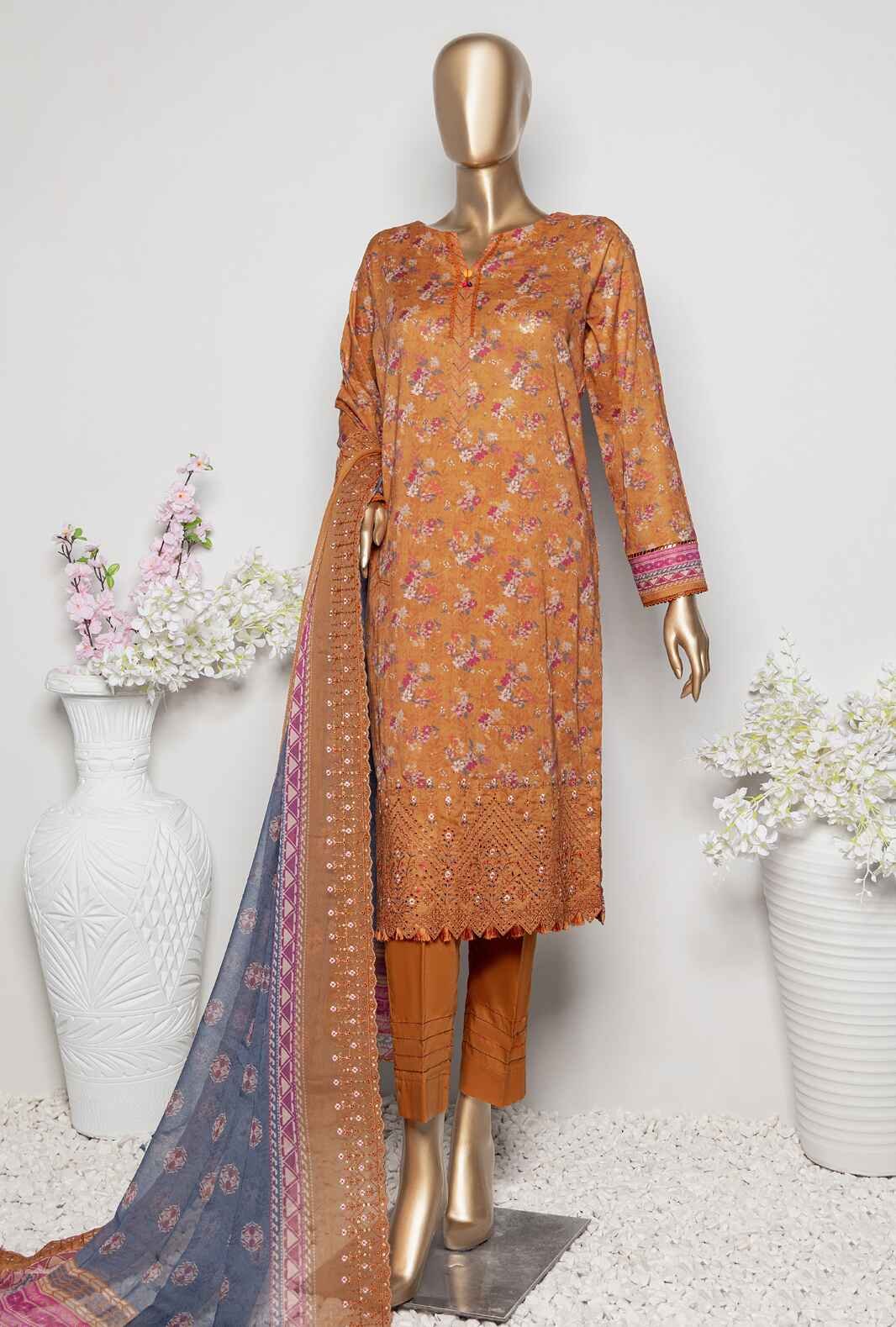 3 Piece Unstitched - Premium Embroidered Lawn Suit - PEC-923 Vol-03