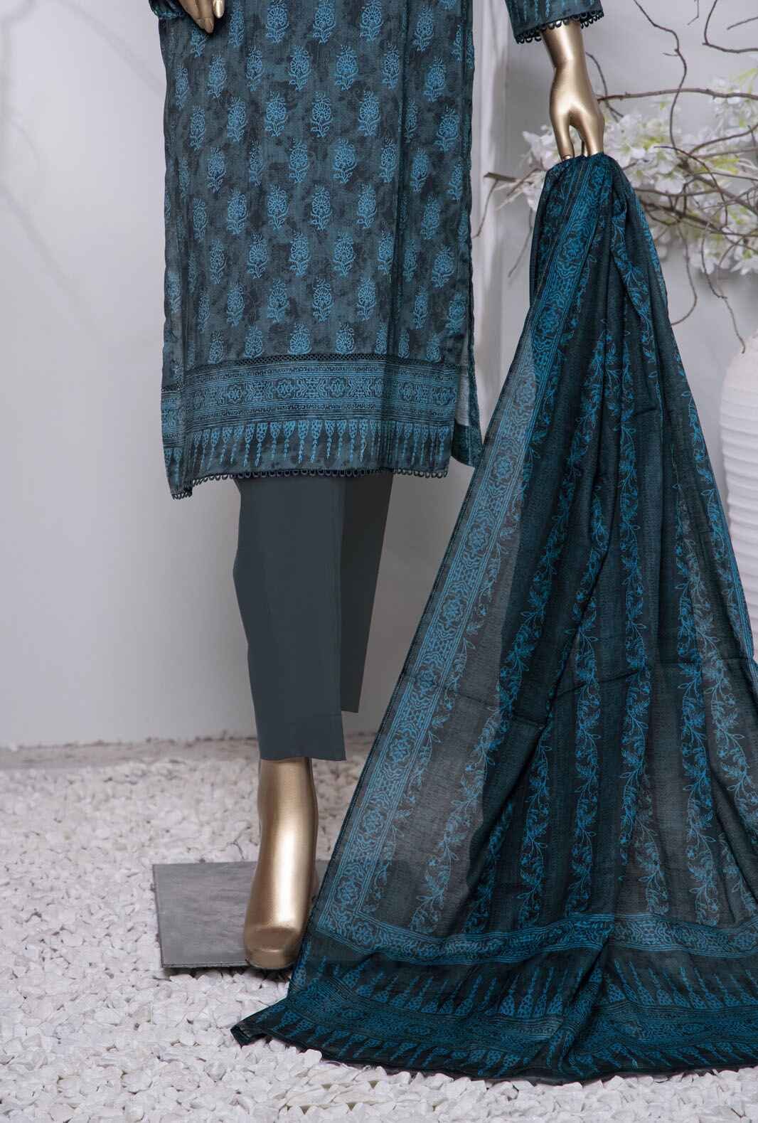 3 Piece Unstitched - Platinum Digital Printed Lawn Suit - PPC-203 - Image 3