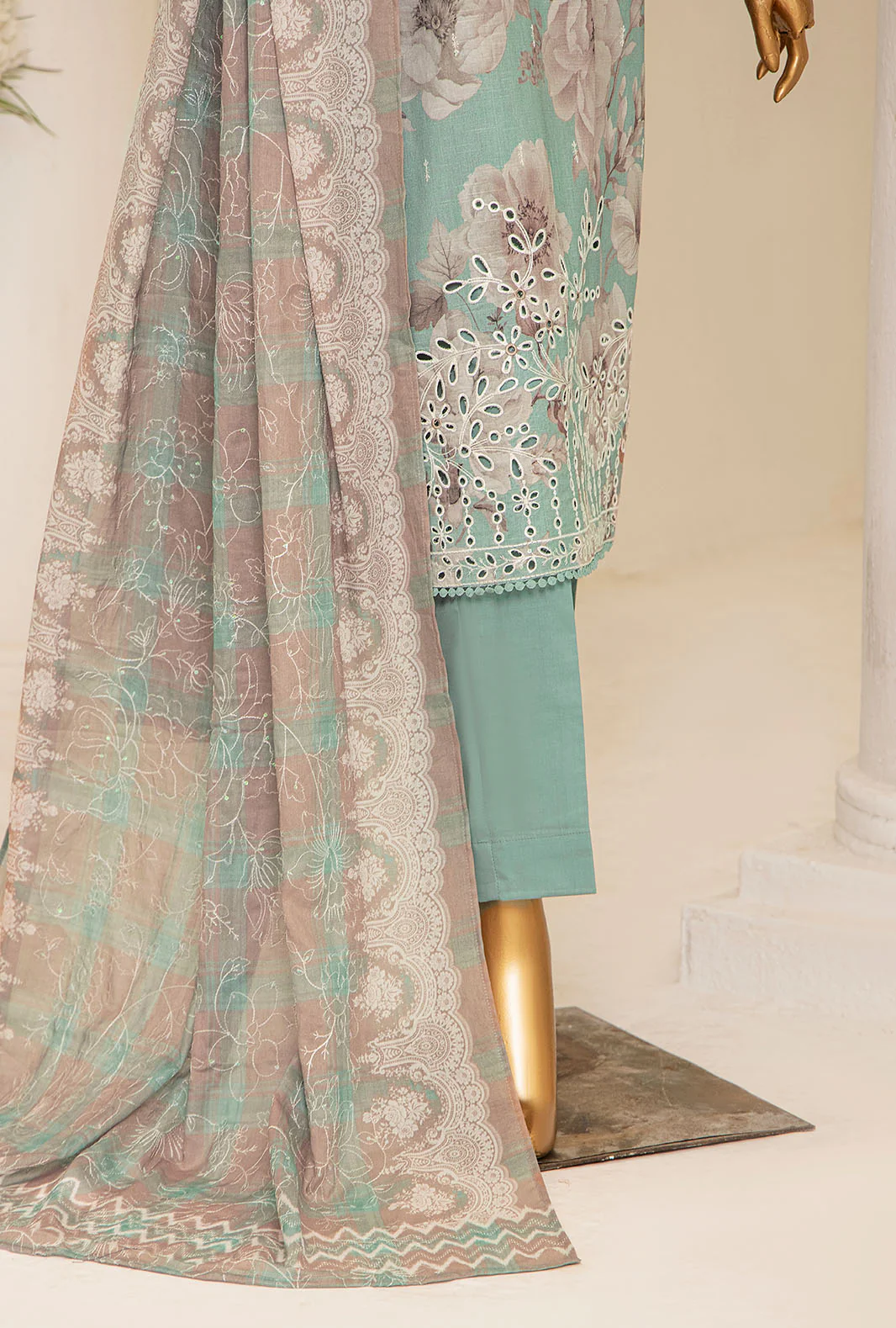 3 Piece Unstitched - Digital Printed Printkari Slub cambric Suit - PSC-214 - Image 4