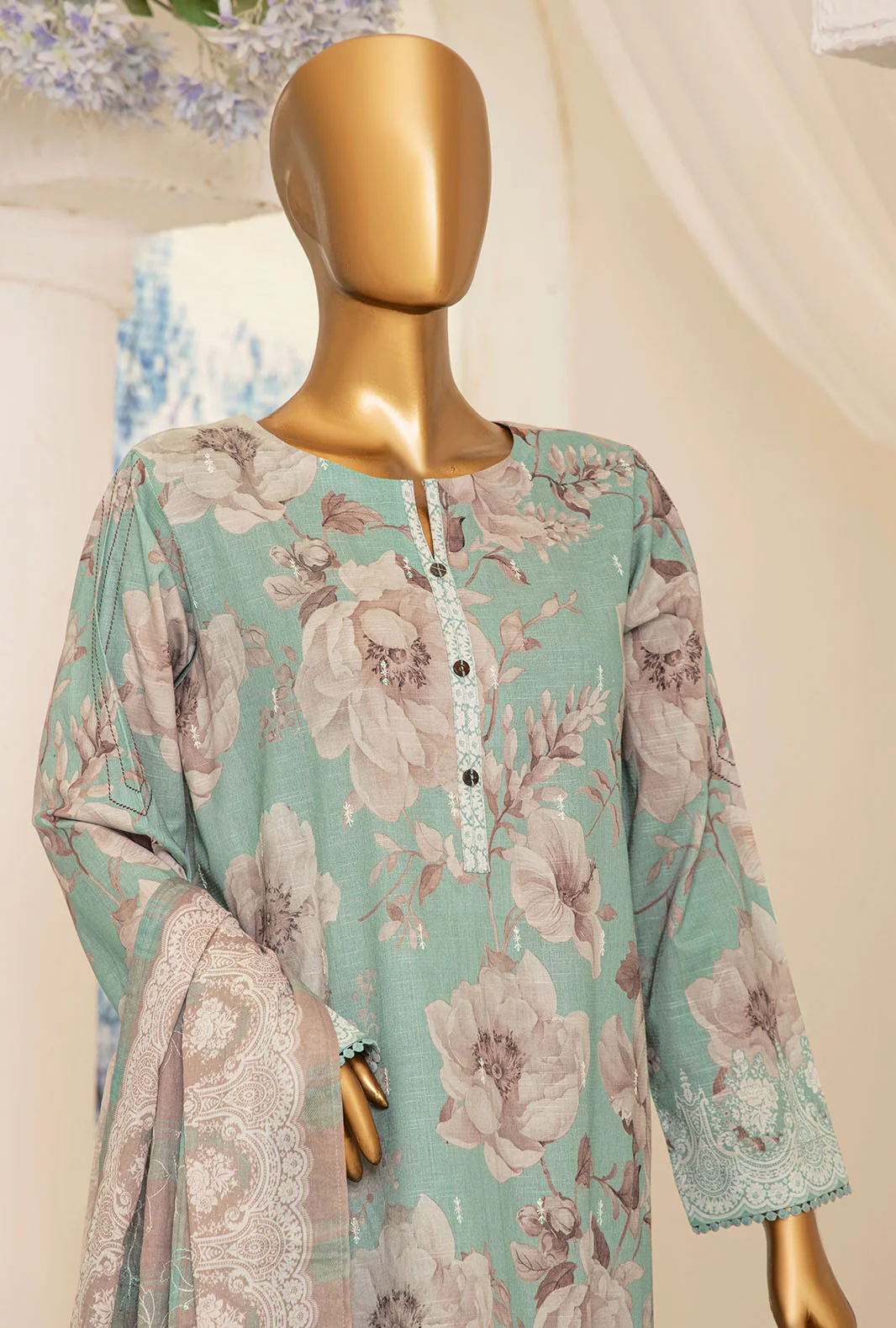 3 Piece Unstitched - Digital Printed Printkari Slub cambric Suit - PSC-214 - Image 5