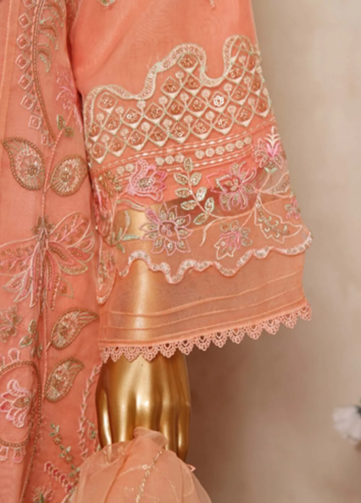 RTS-005 B- 3 Piece Embroidered Organza - Image 4