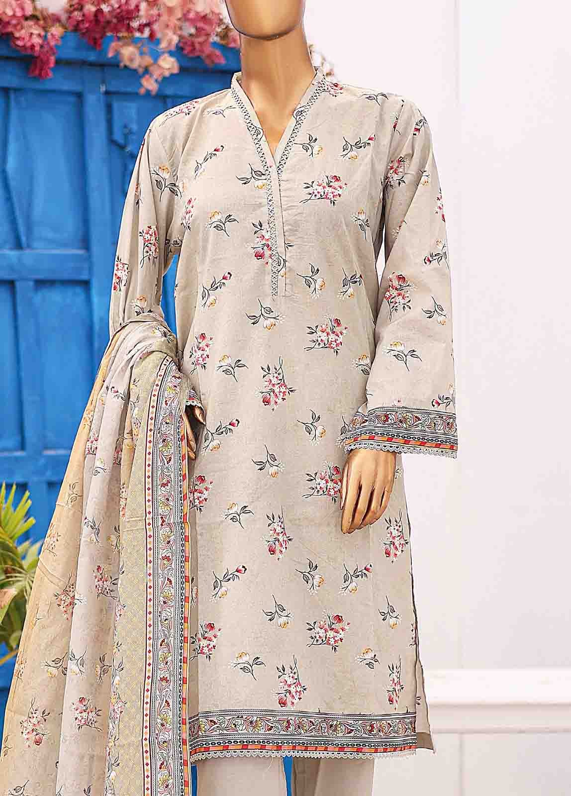 SM-0435 B-PR- 3 Piece Printed Stitched Suit - Image 3