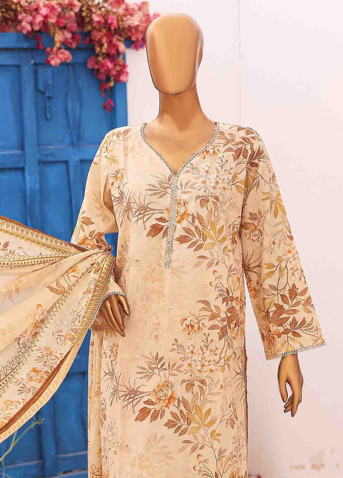 SM-PR-0569 A - 3 Piece Printed Cotton Suit - Image 2