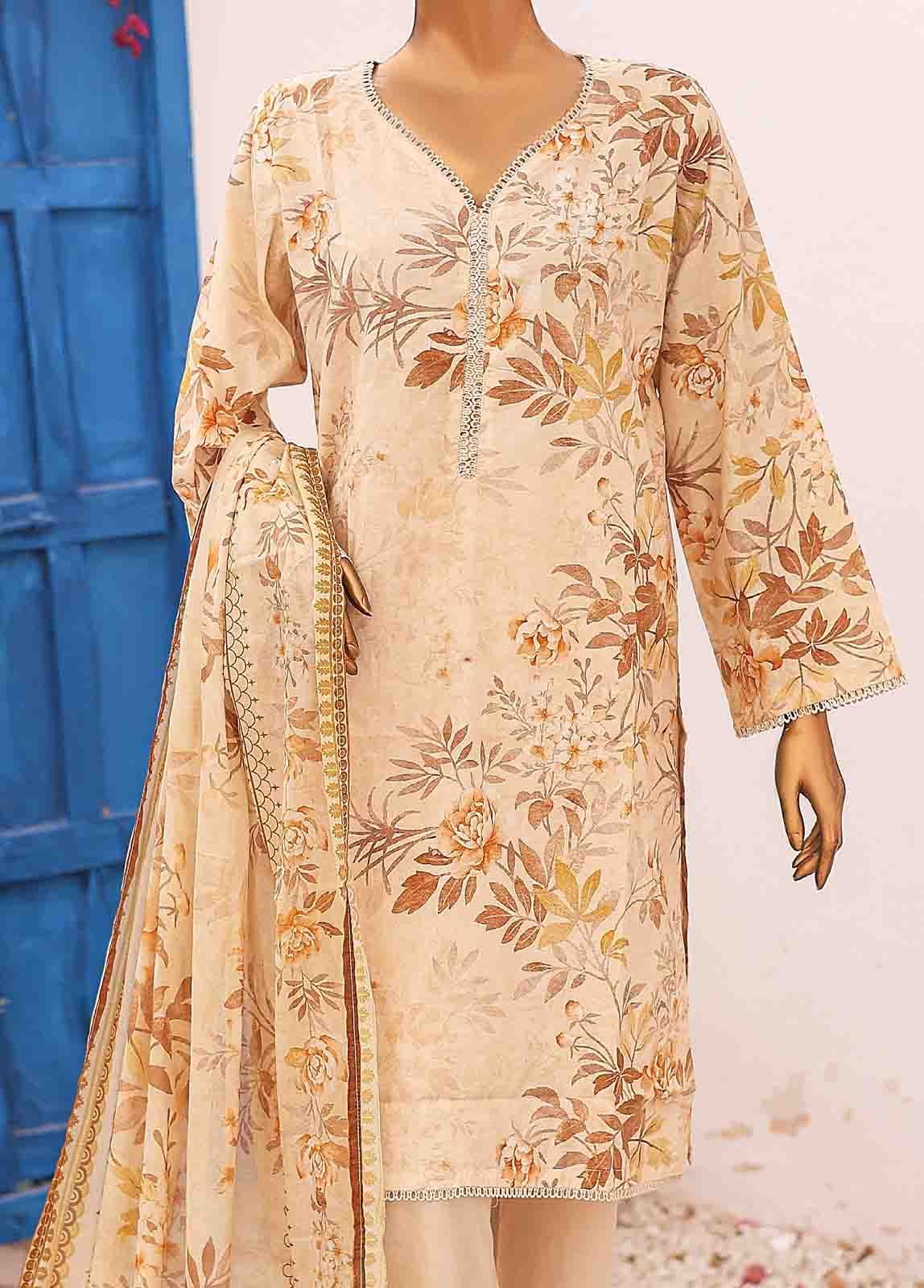 SM-PR-0569 A - 3 Piece Printed Cotton Suit - Image 3