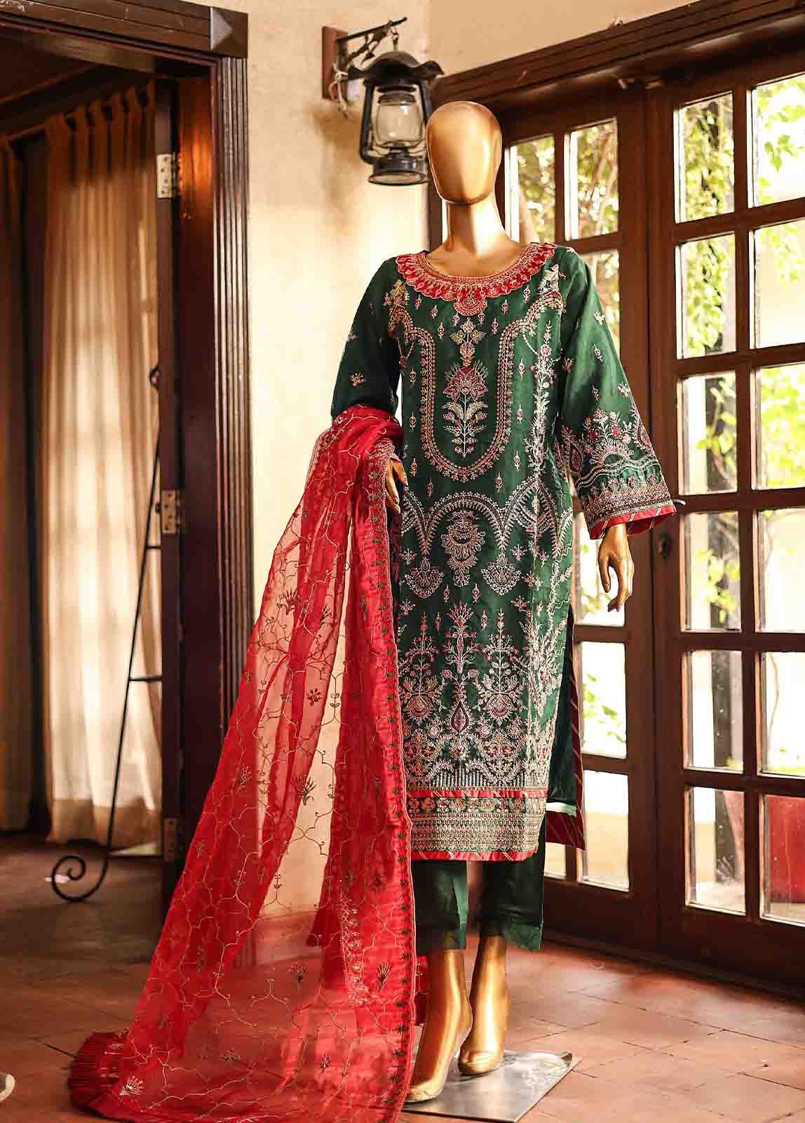 STS-001- 3 Piece Embroidered Organza