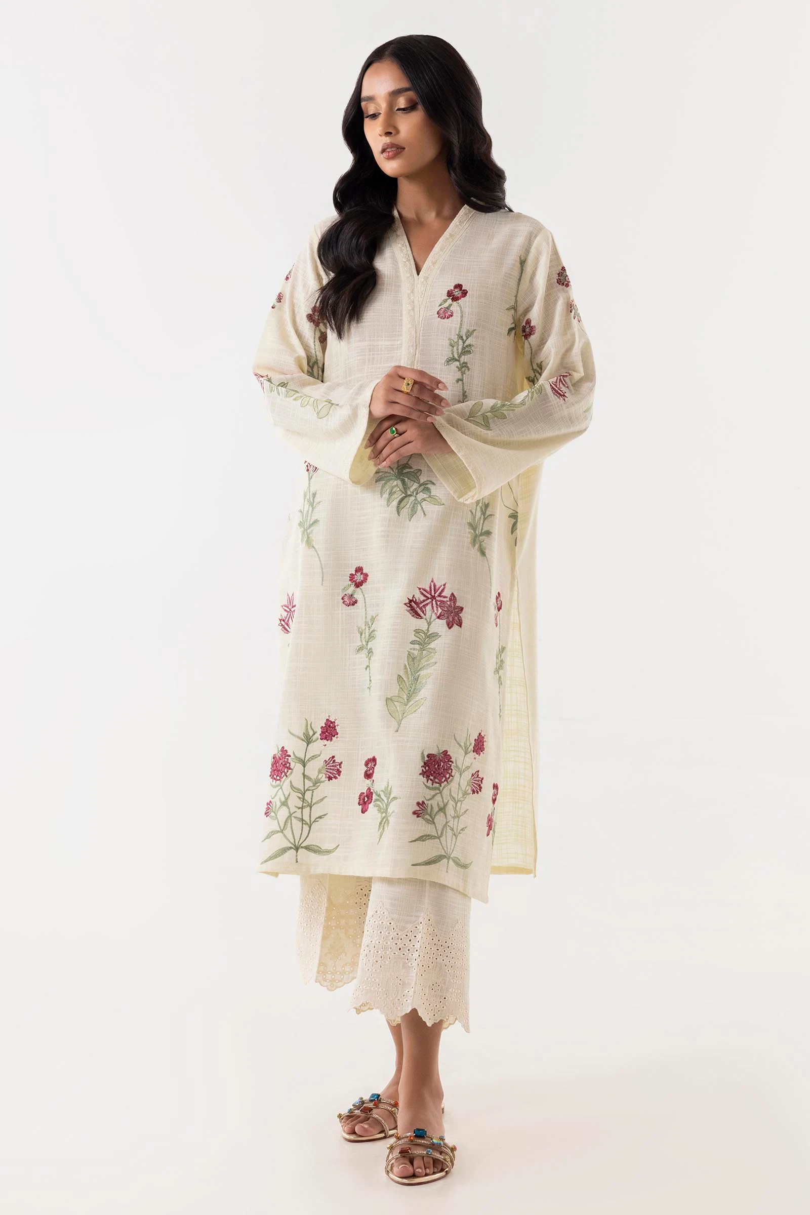 Stitched Beige Embroidered Shirt