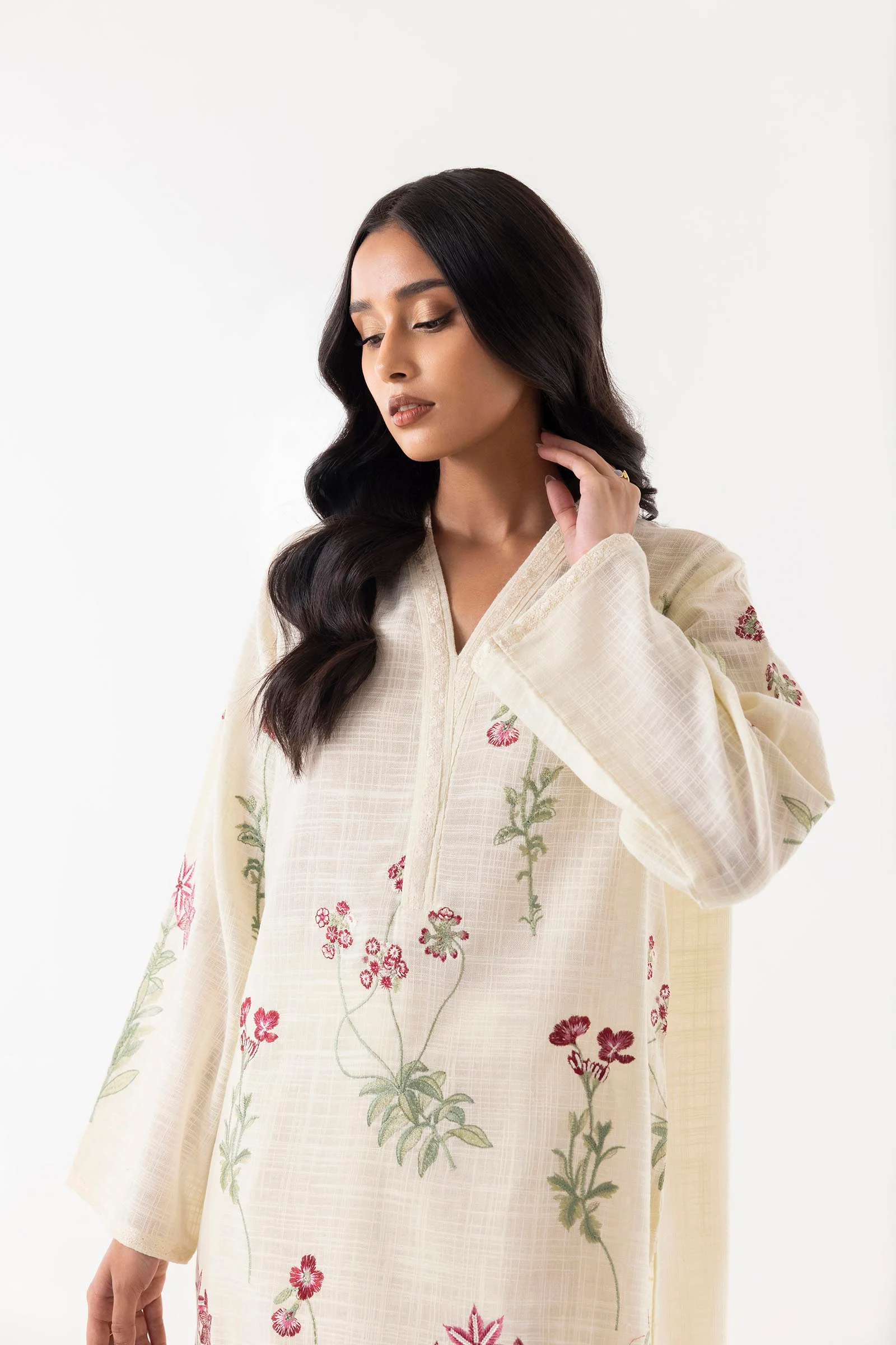 Stitched Beige Embroidered Shirt - Image 2