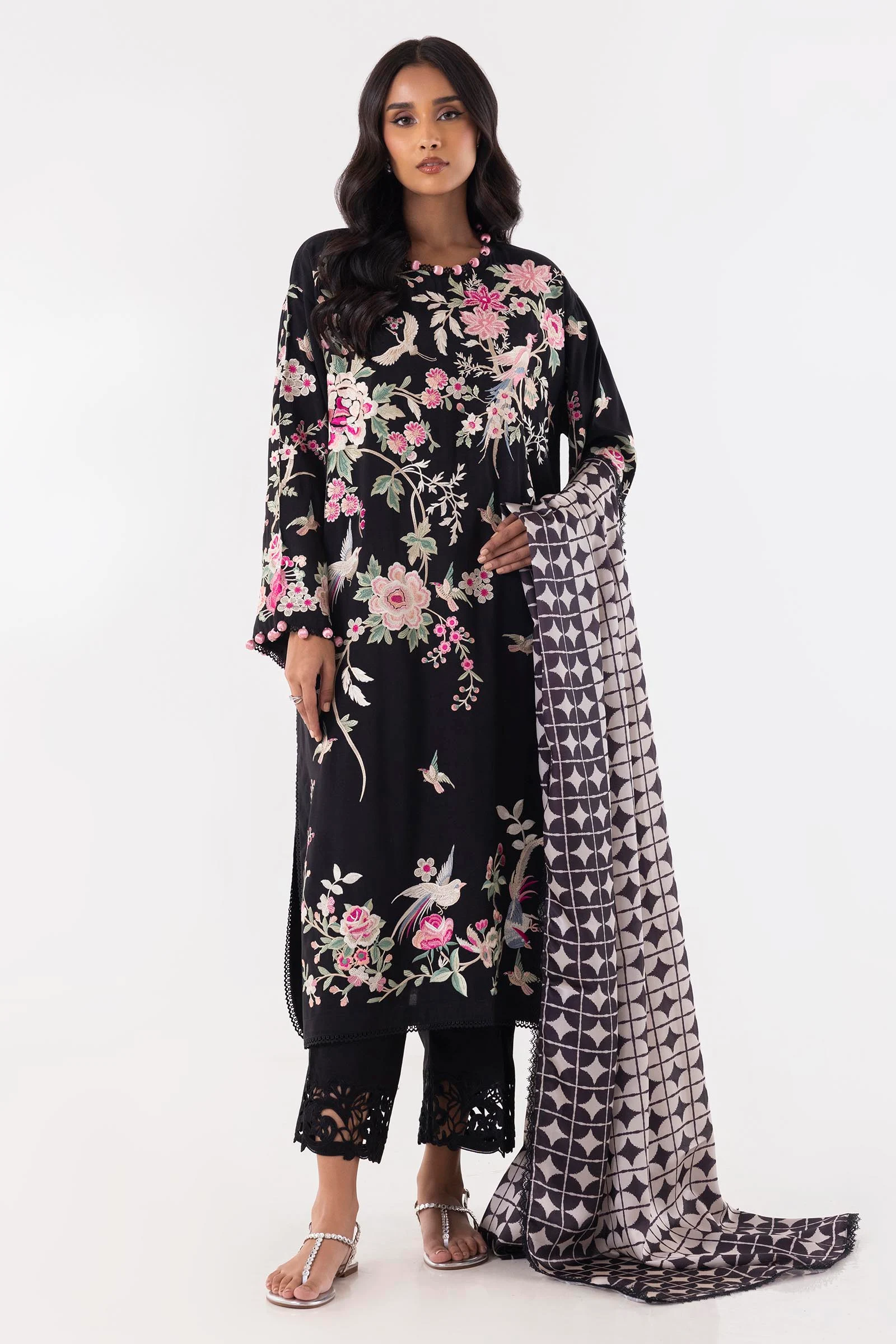 Stitched Black Embroidered Shirt