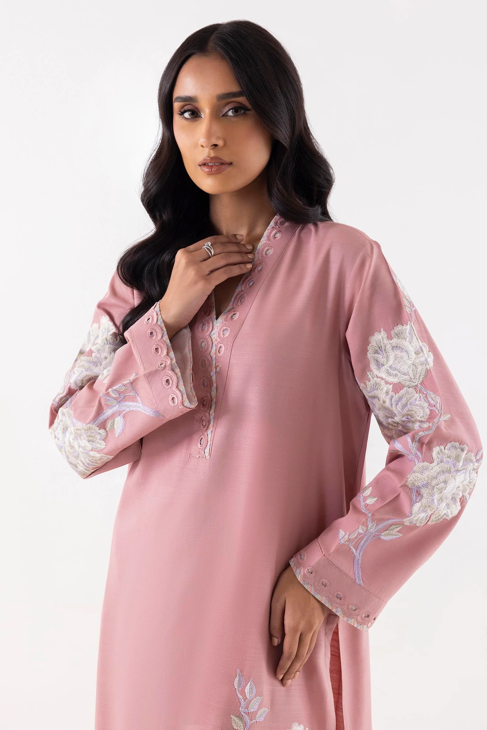 Stitched Tea Pink Embroidered Shirt + Culotte - Image 2
