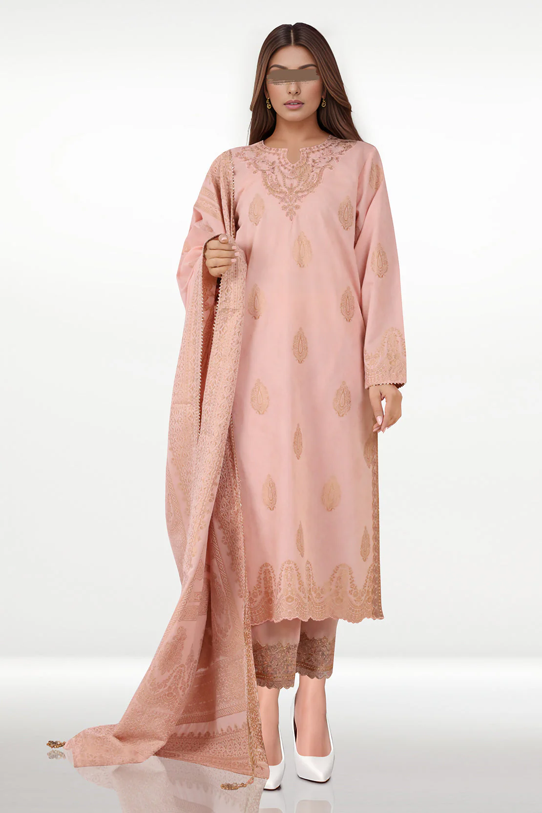 Embroidered Cotton Jacquard Stitched/Unstitched 3 Piece - Image 2