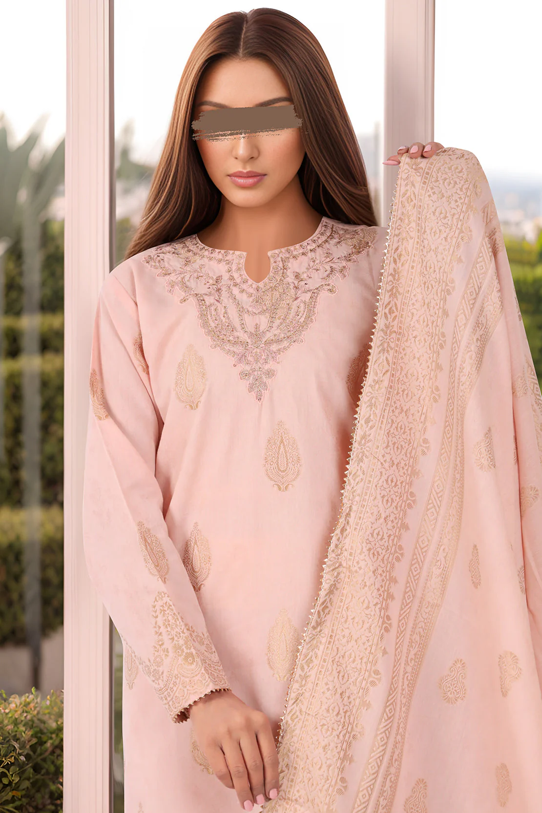 Embroidered Cotton Jacquard Stitched/Unstitched 3 Piece - Image 4