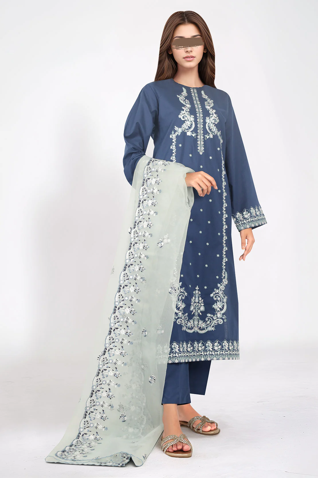 Luxury Pret Cotton Embroidered Stitched 3 Piece - Image 2