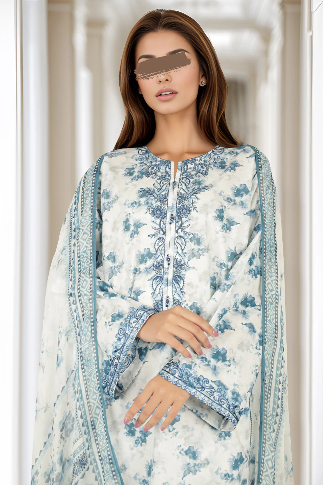 Printed Embroidered Lawn Stitched 3 Piece - Image 2